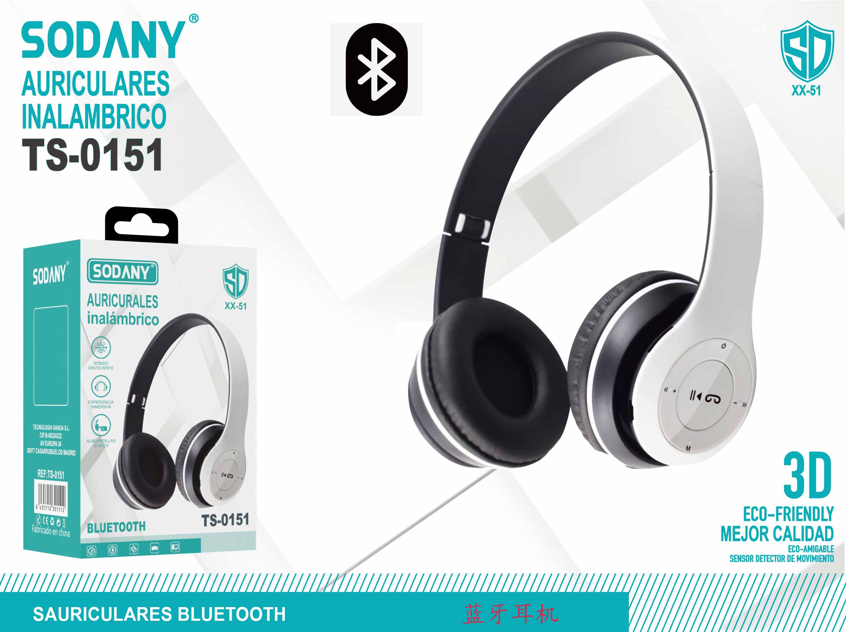 Auriculares Diadema Bluetooth TS-0151