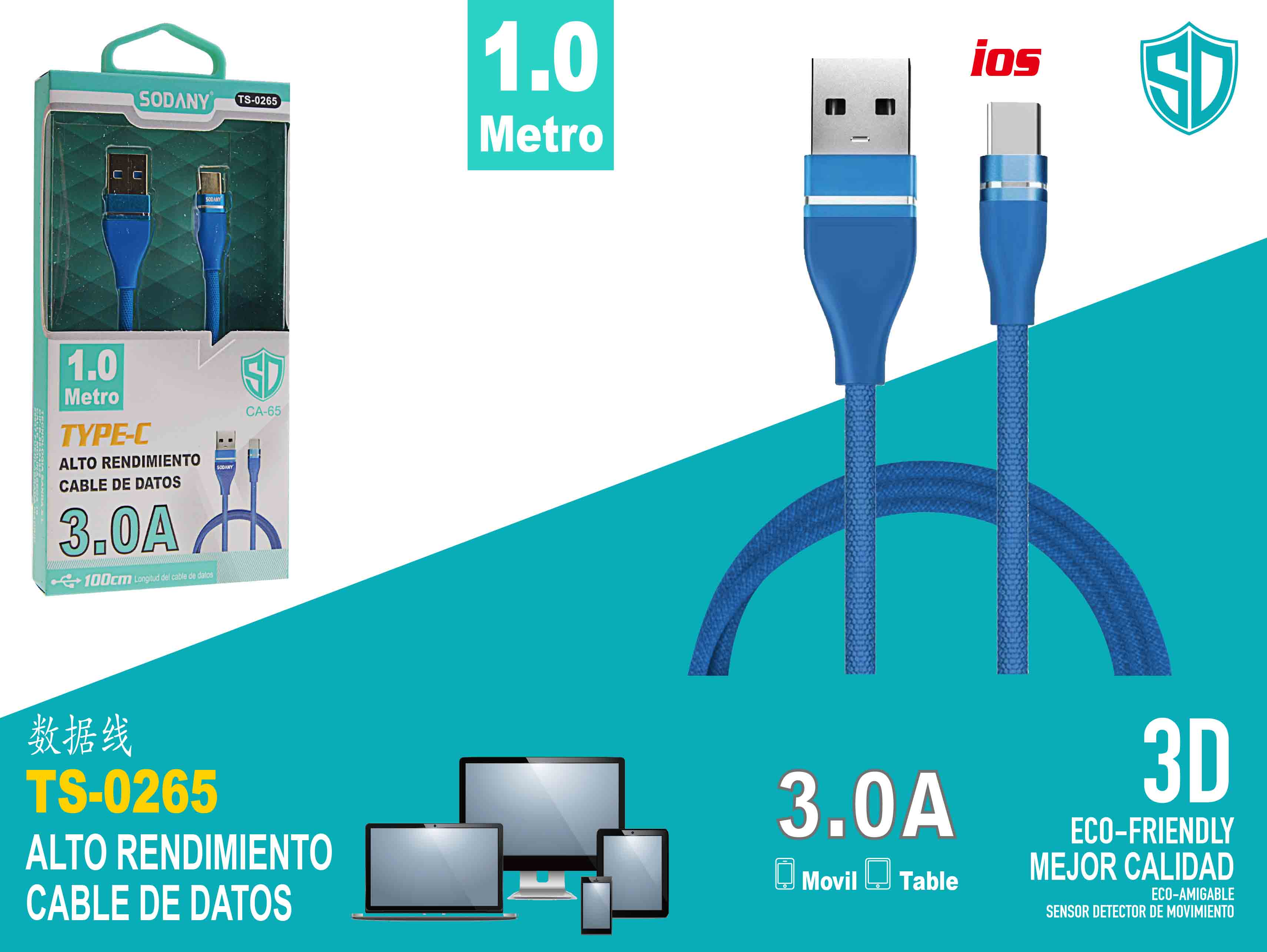 Cable USB a Tipo C 100cm 3.0A