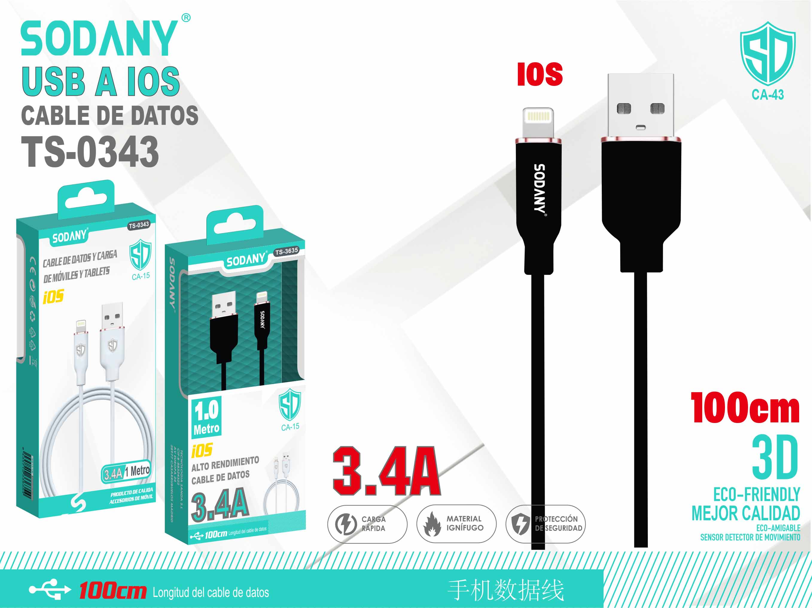 Cable USB a iOS de 100 cm 3.4A