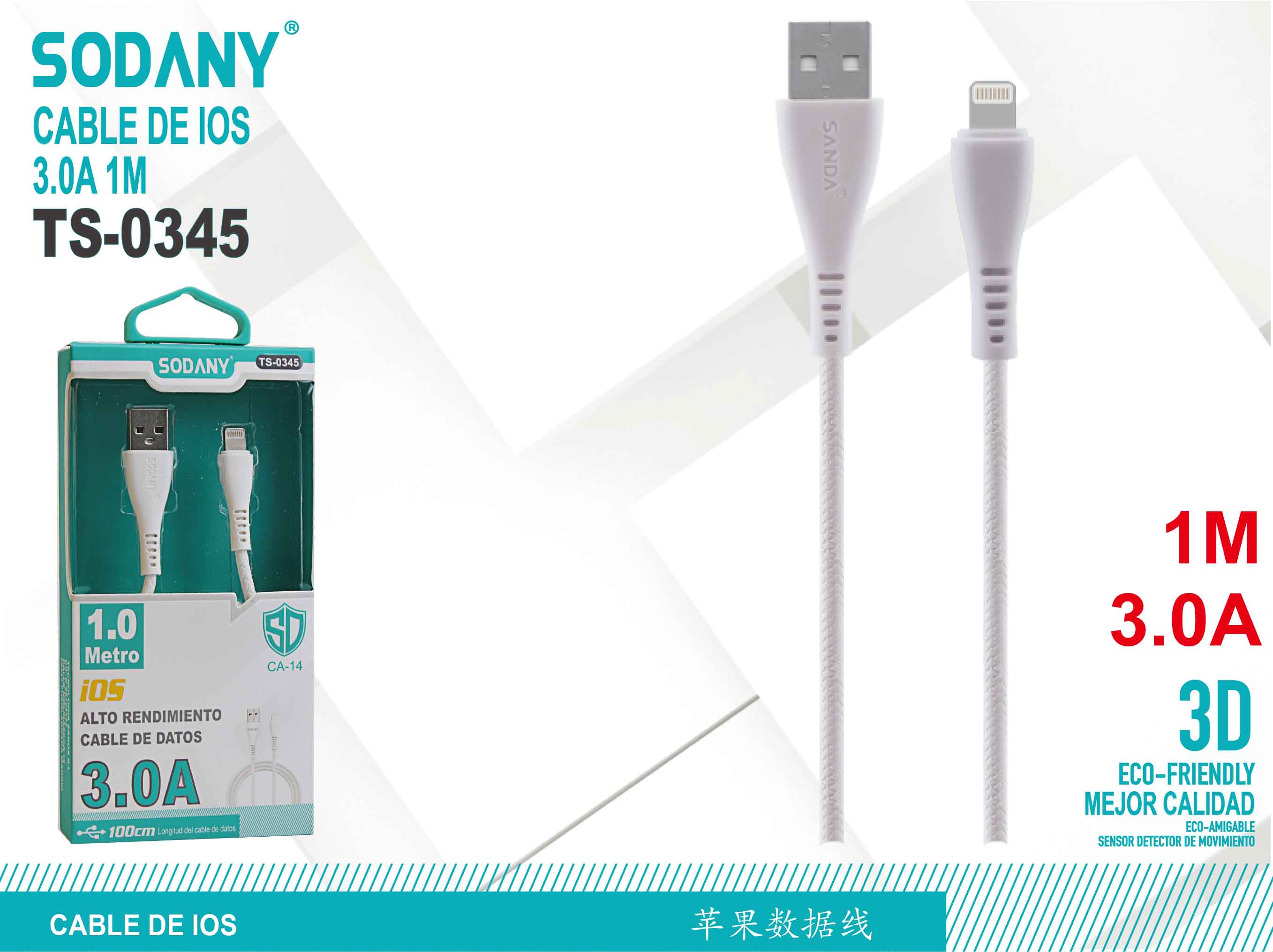 Cable USB a iOS de 100 cm 3.0A