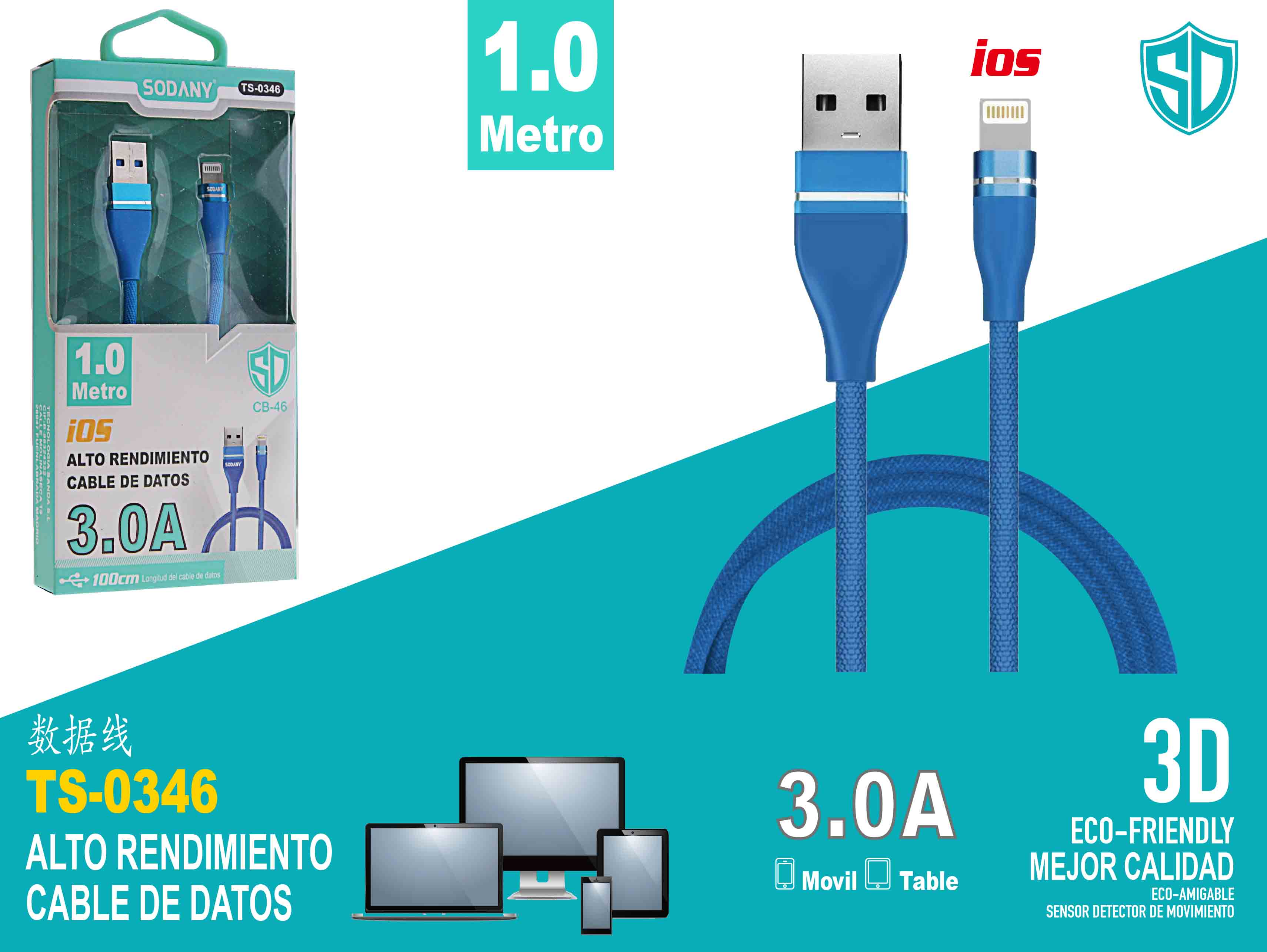 Cable USB a iOS de 100 cm 3.0A