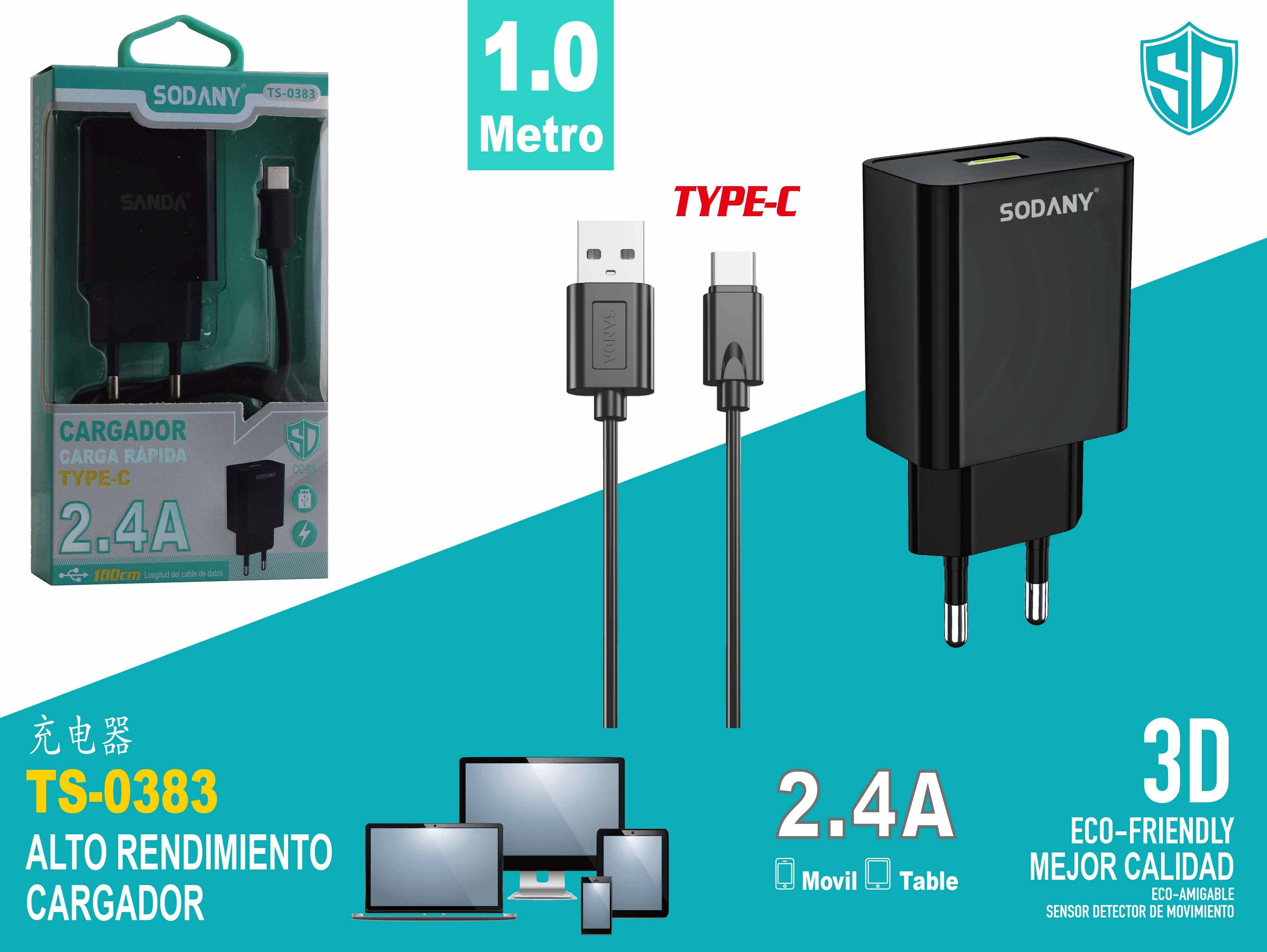 Cargador con Cable Tipo C de 2.4A