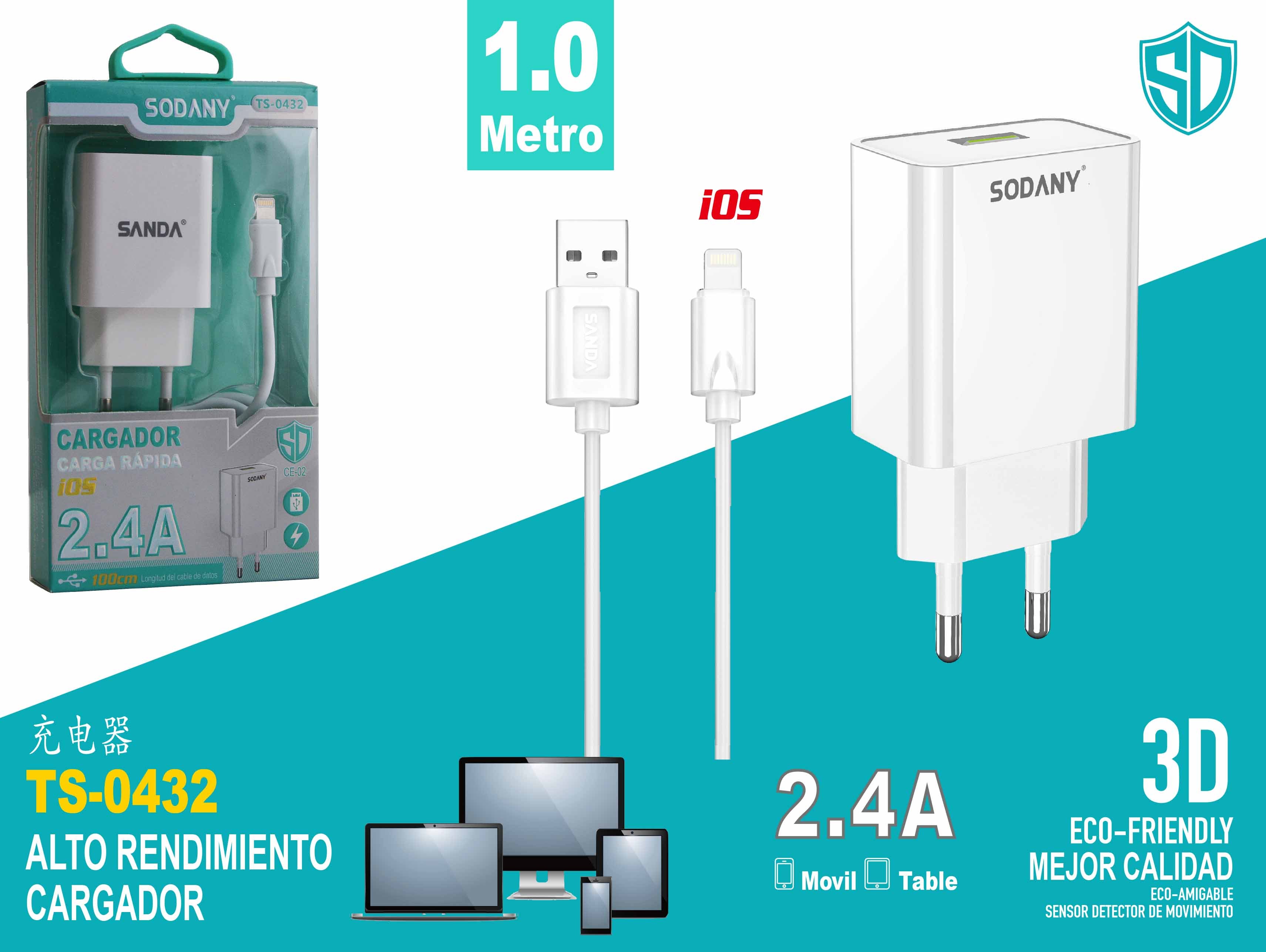 Cargador para iOS con Cable de 2.4A