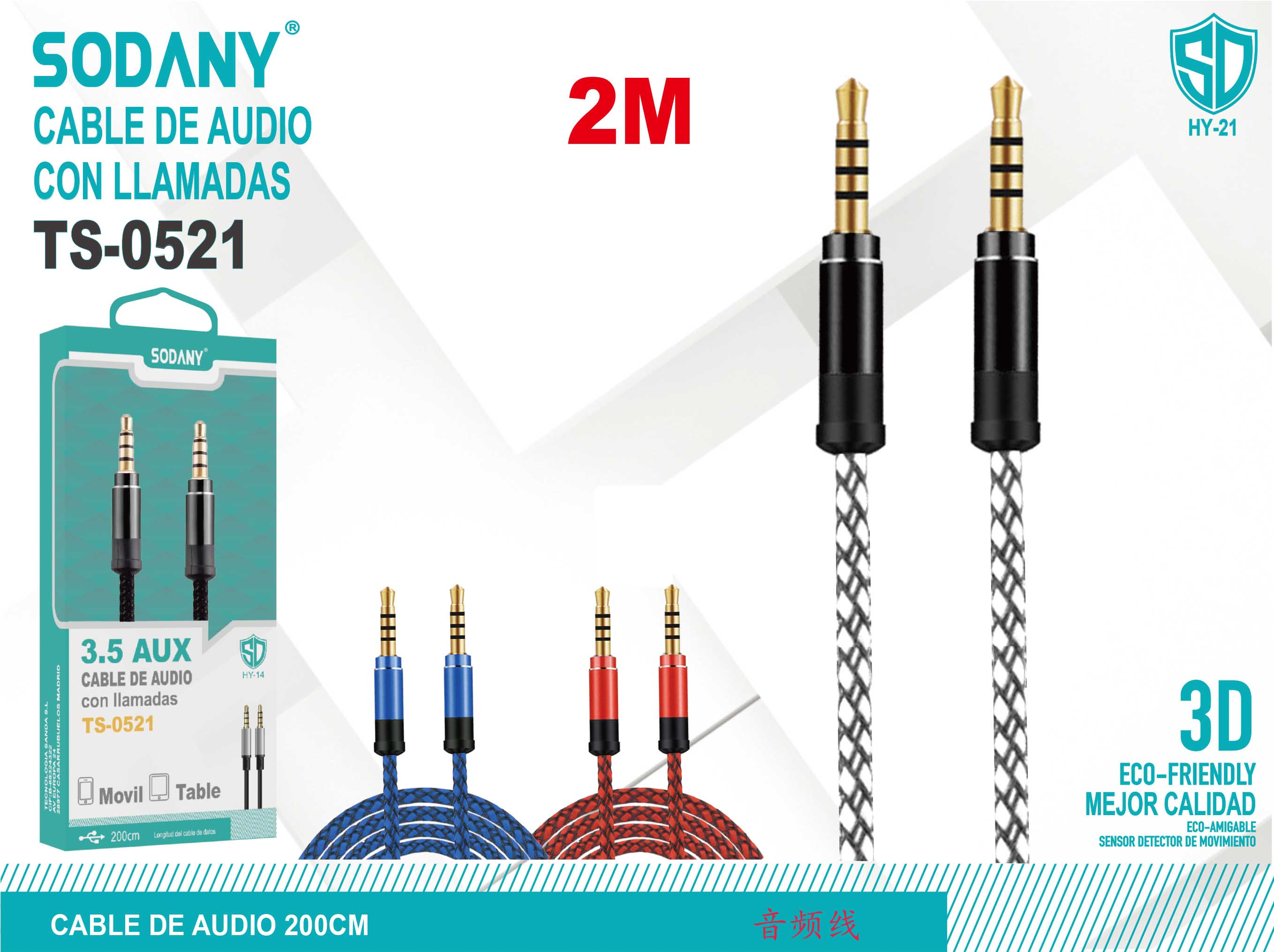 Cable de Audio 2M con Llamadas - Sodany TS-0521