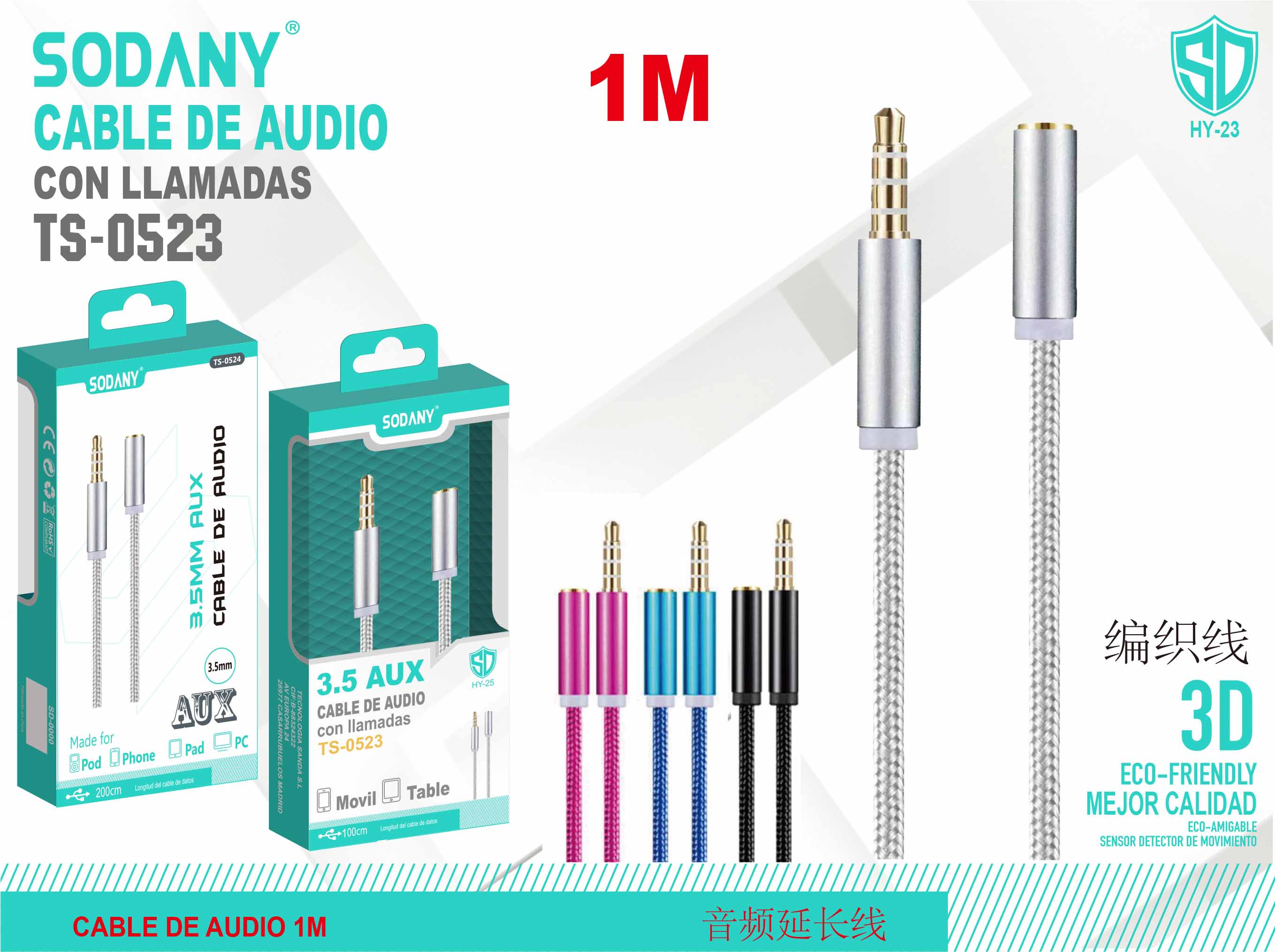 Cable de Audio 1M con Llamadas - Sodany TS-0523