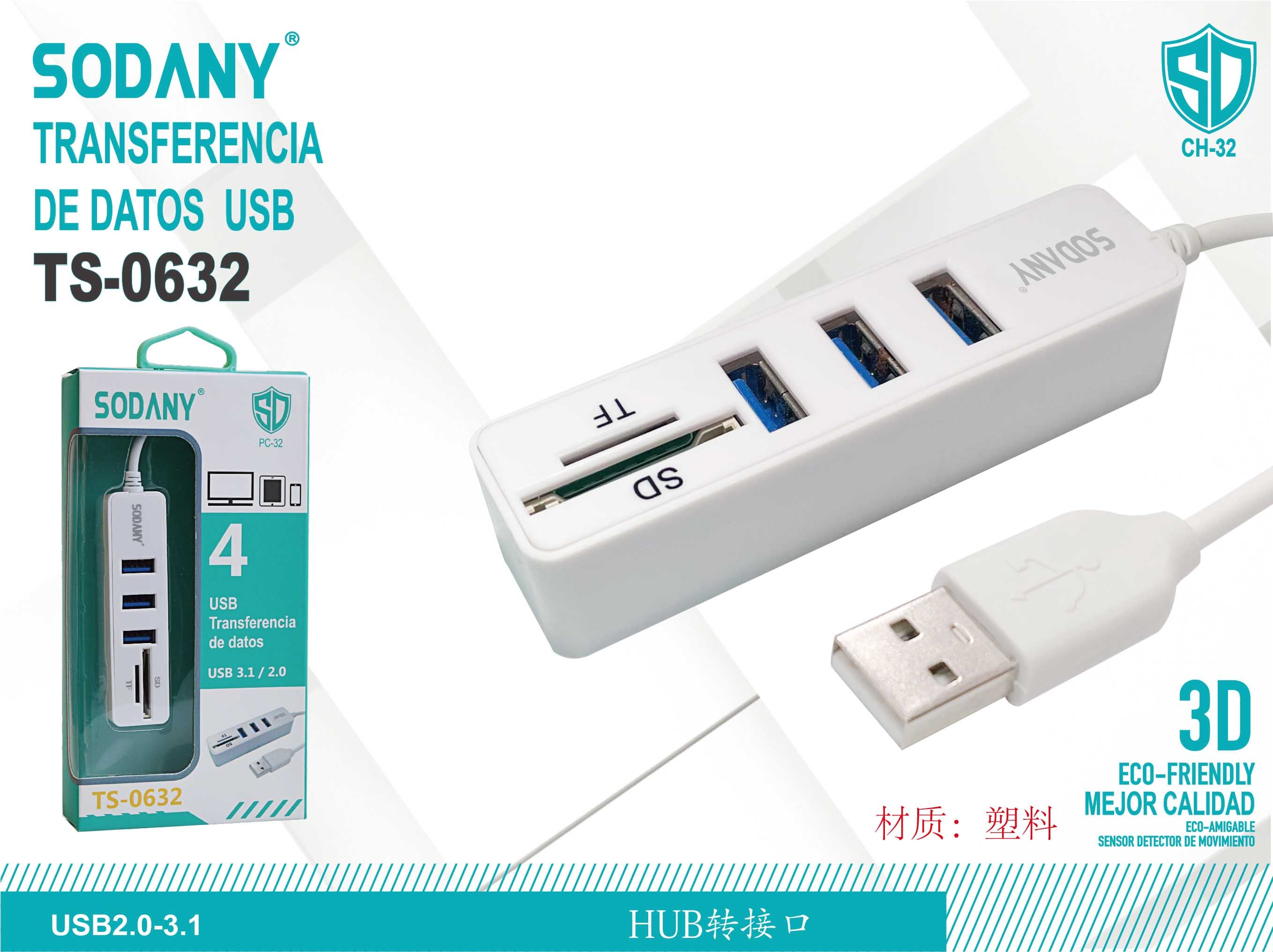 SODANY Hub de Transferencia de Datos USB Blanco TS-0632