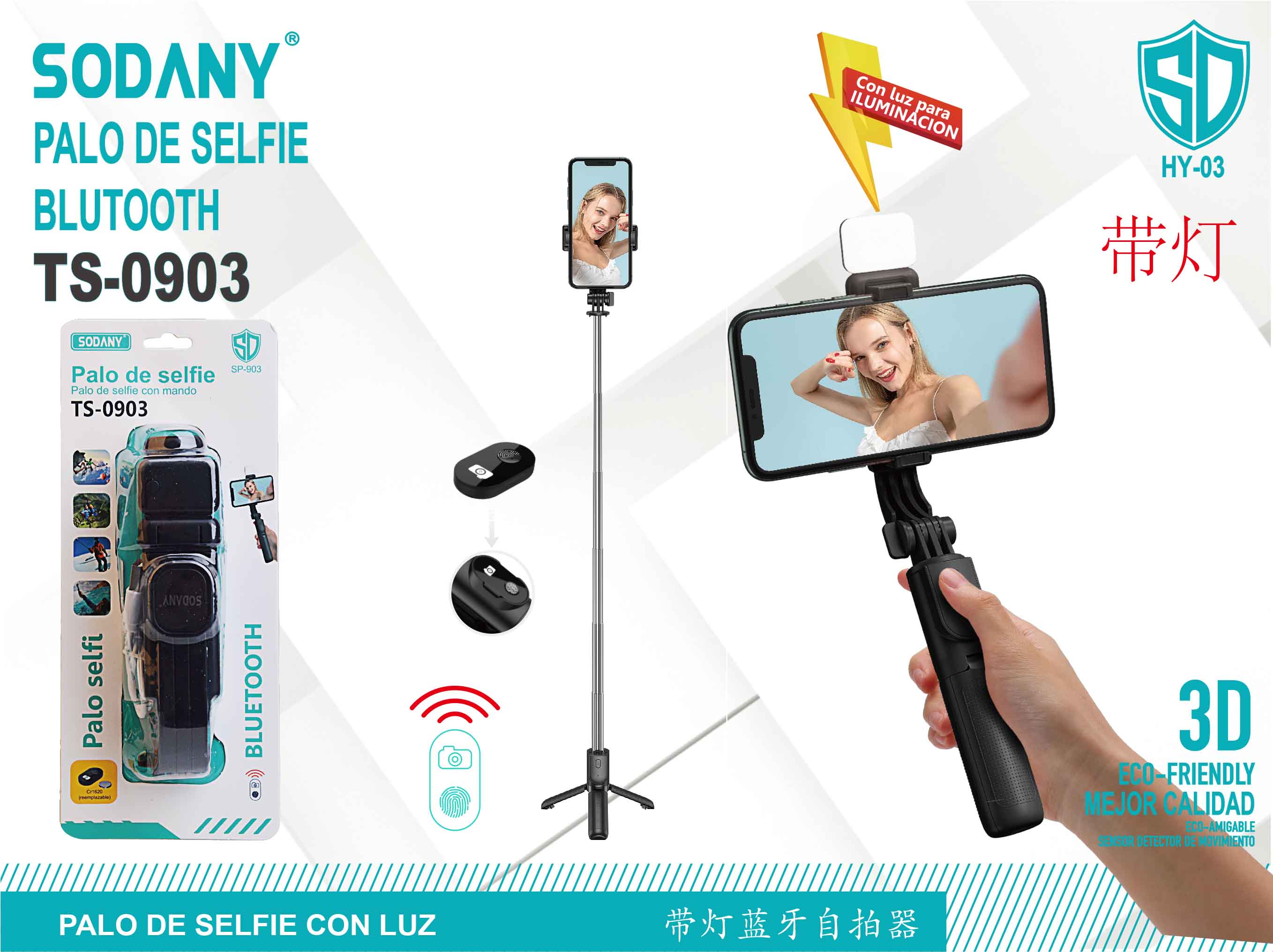 Palo de Selfie con Bluetooth y Luz - TS-0903