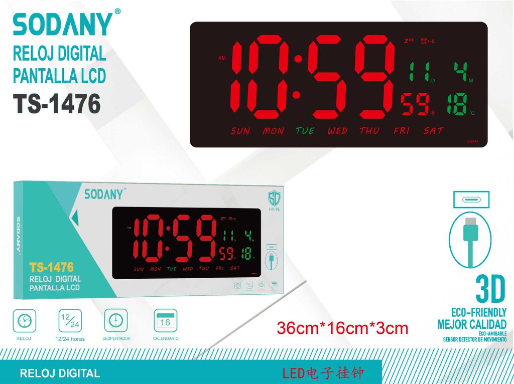 Reloj Digital con Pantalla LCD - Sodany TS-1476