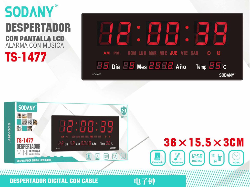 Reloj Digital con Pantalla LCD - Sodany TS-1477