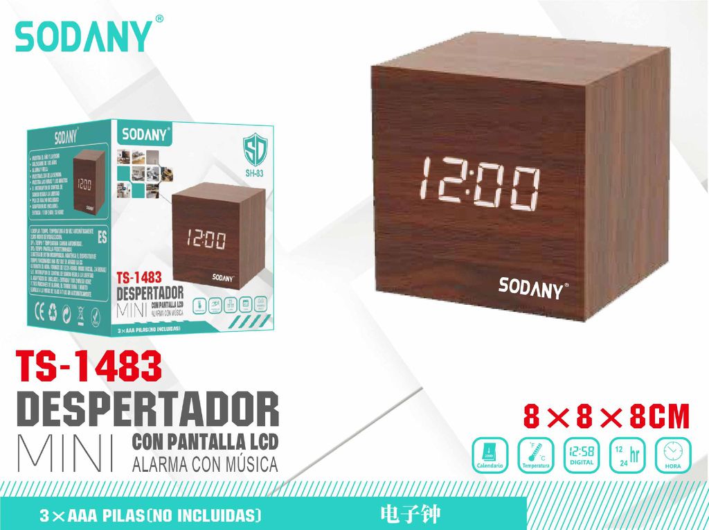 Despertador Electrónico de Madera con Pantalla LED - Sodany TS-1483