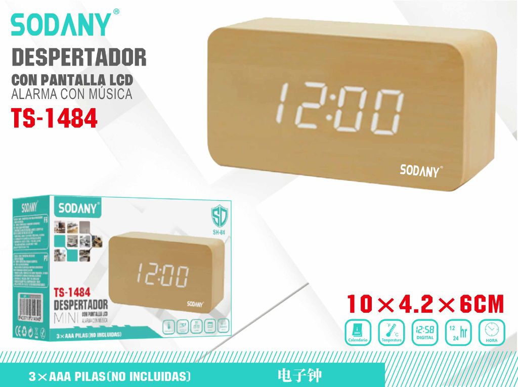 Despertador Electrónico de Madera con Pantalla LED - Sodany TS-1484