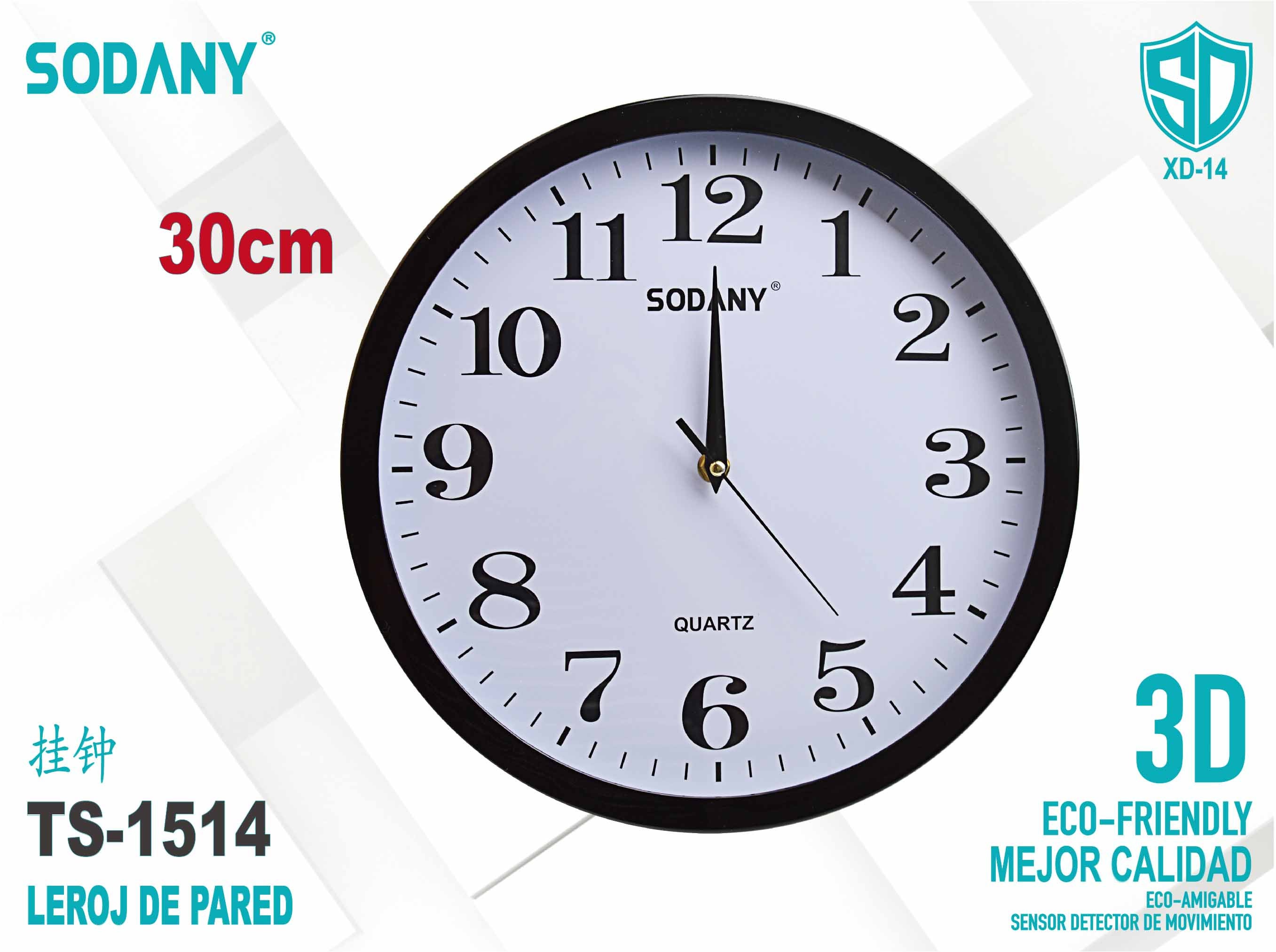 Reloj de Pared Redondo de 30 cm con Borde Ancho - Sodany TS-1514