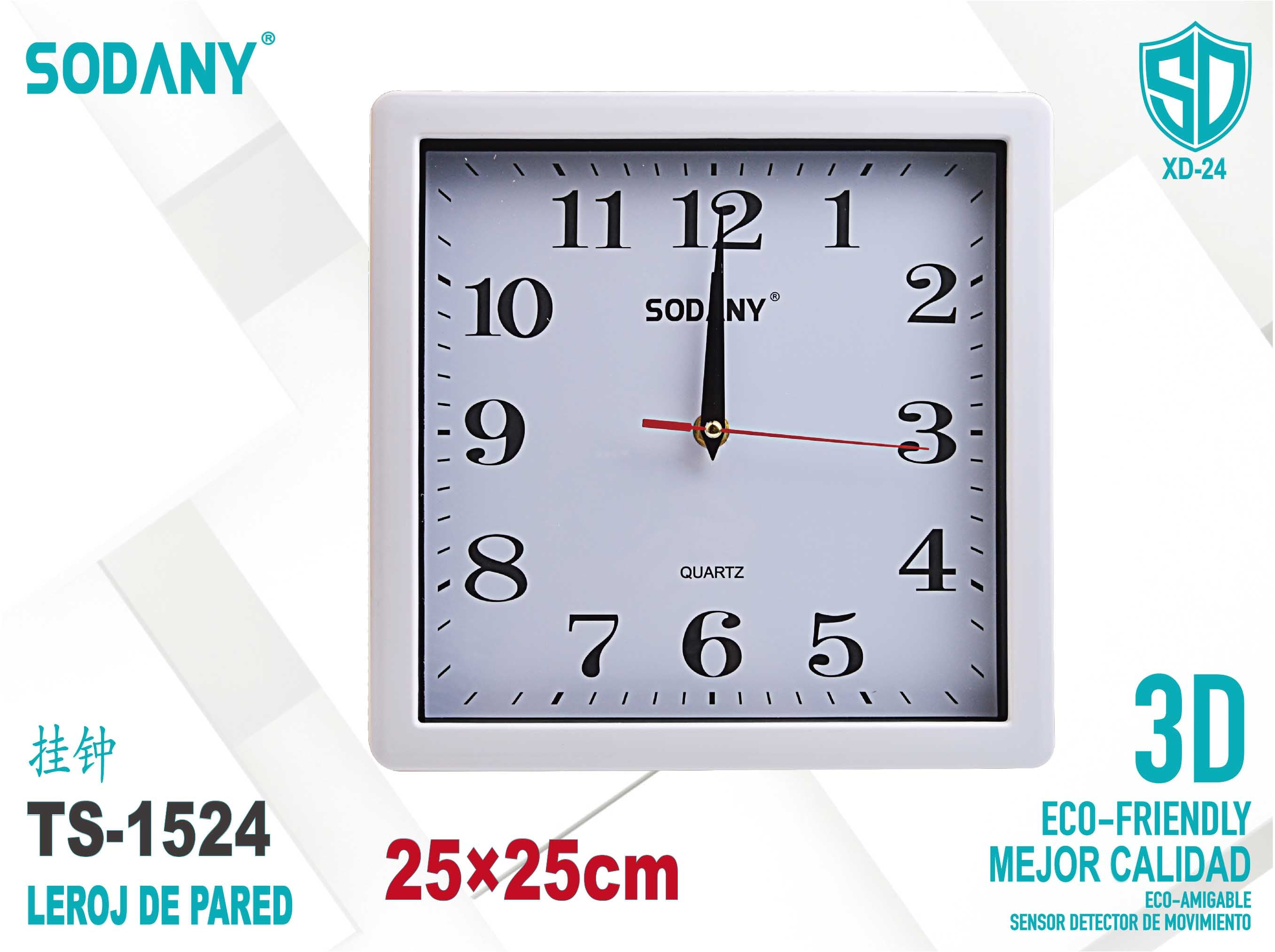 Reloj de Pared Cuadrado 25x25cm en Color Blanco - Sodany TS-1524