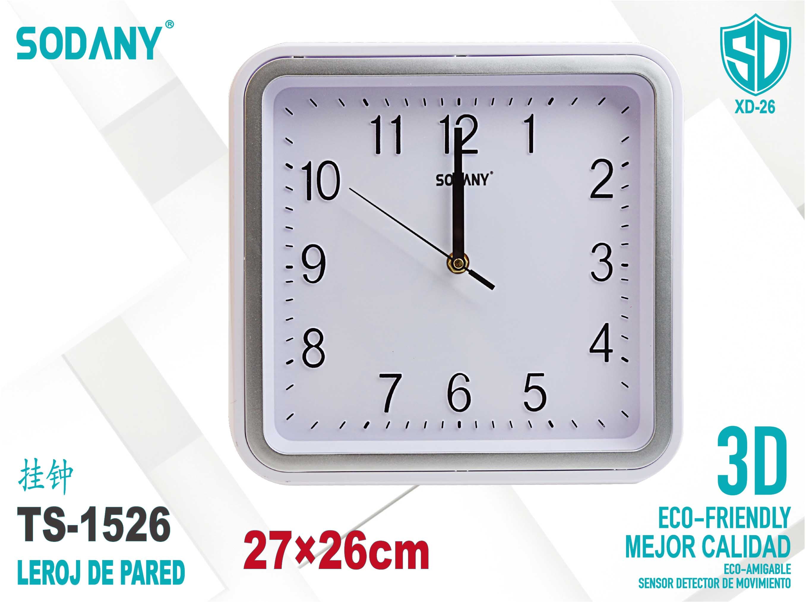 Reloj de Pared Cuadrado 27x26cm en Color Blanco - Sodany TS-1526