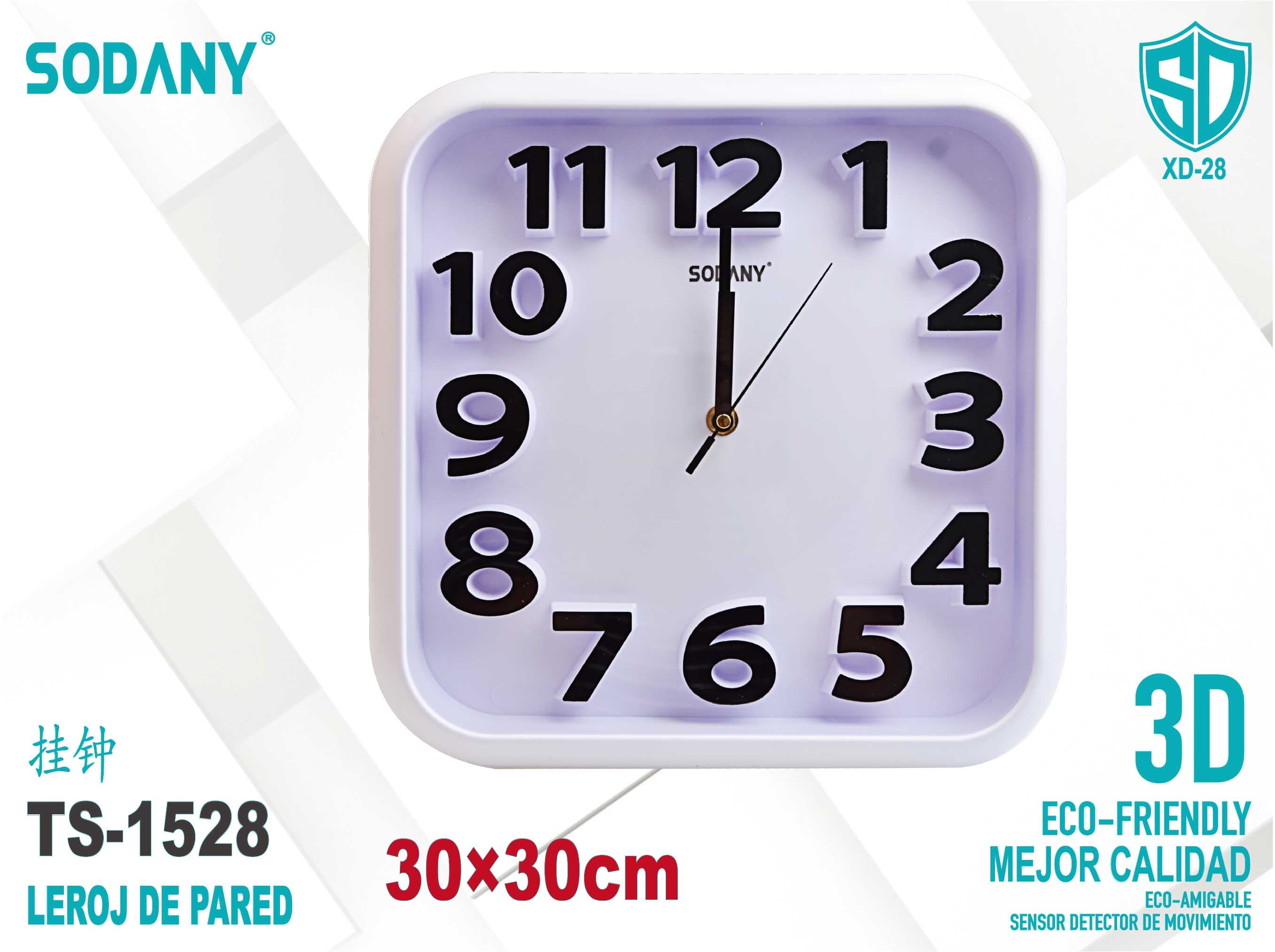 Reloj de Pared Cuadrado 30x30cm en Color Blanco - Sodany TS-1528