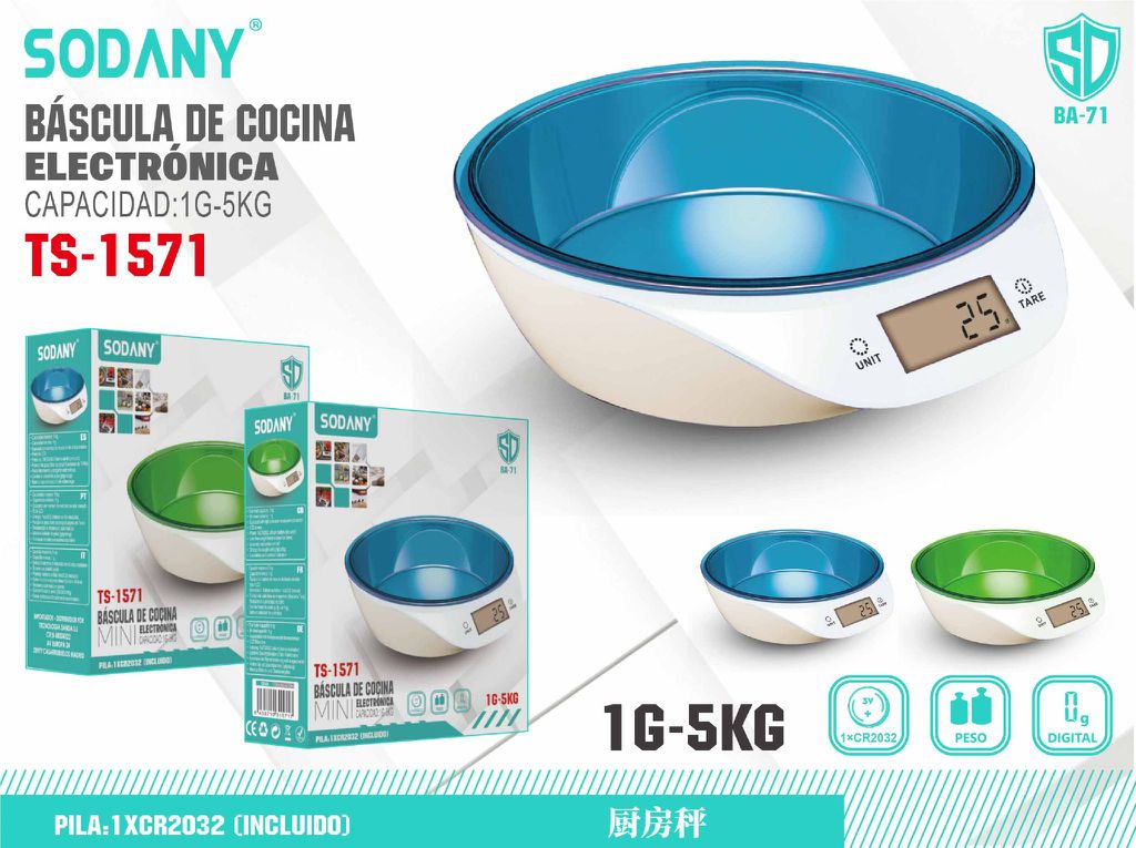 Báscula de Cocina Electrónica con Tazón Sodany TS-1571