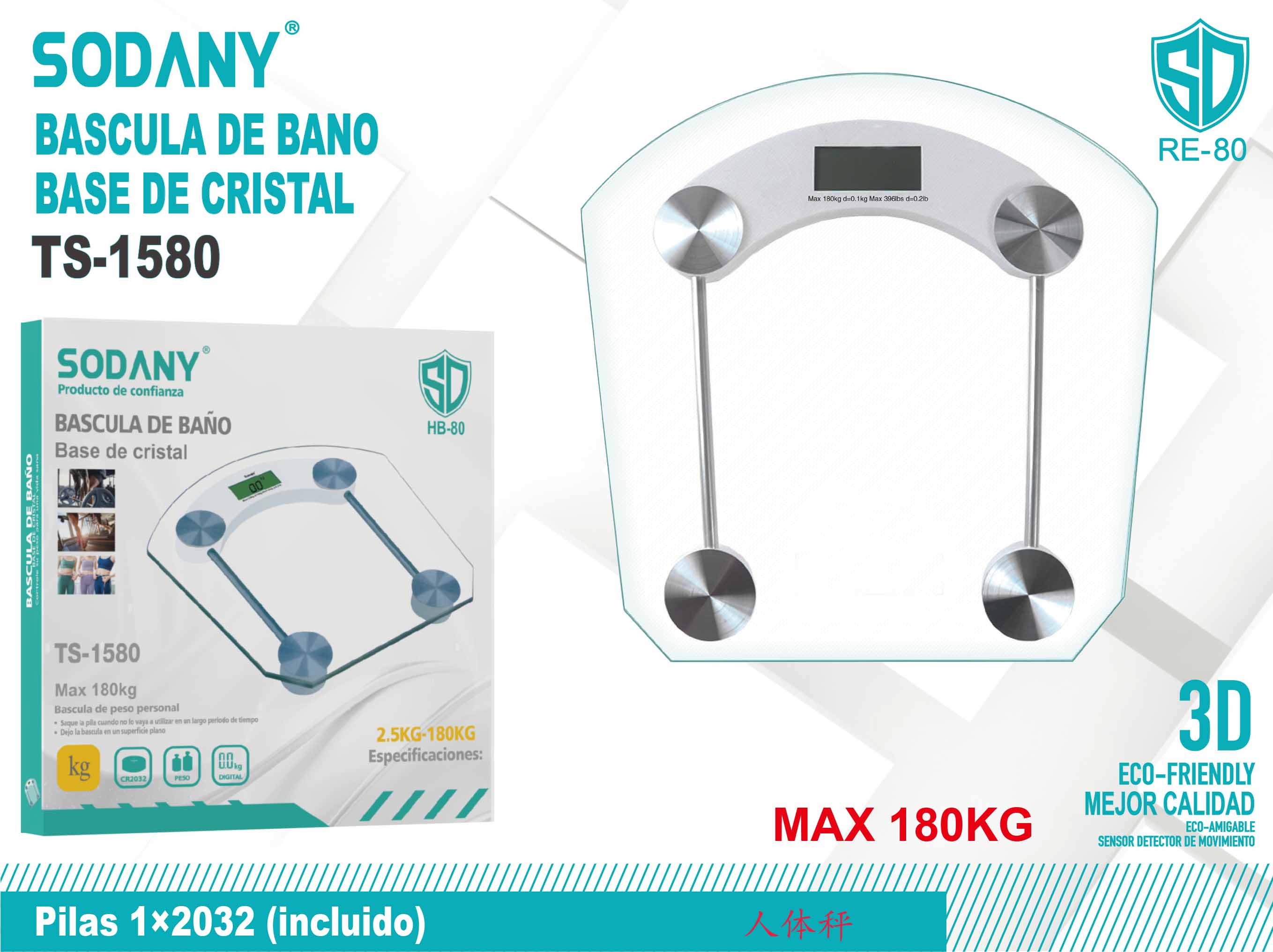 Báscula de Baño con Base de Cristal Sodany TS-1580