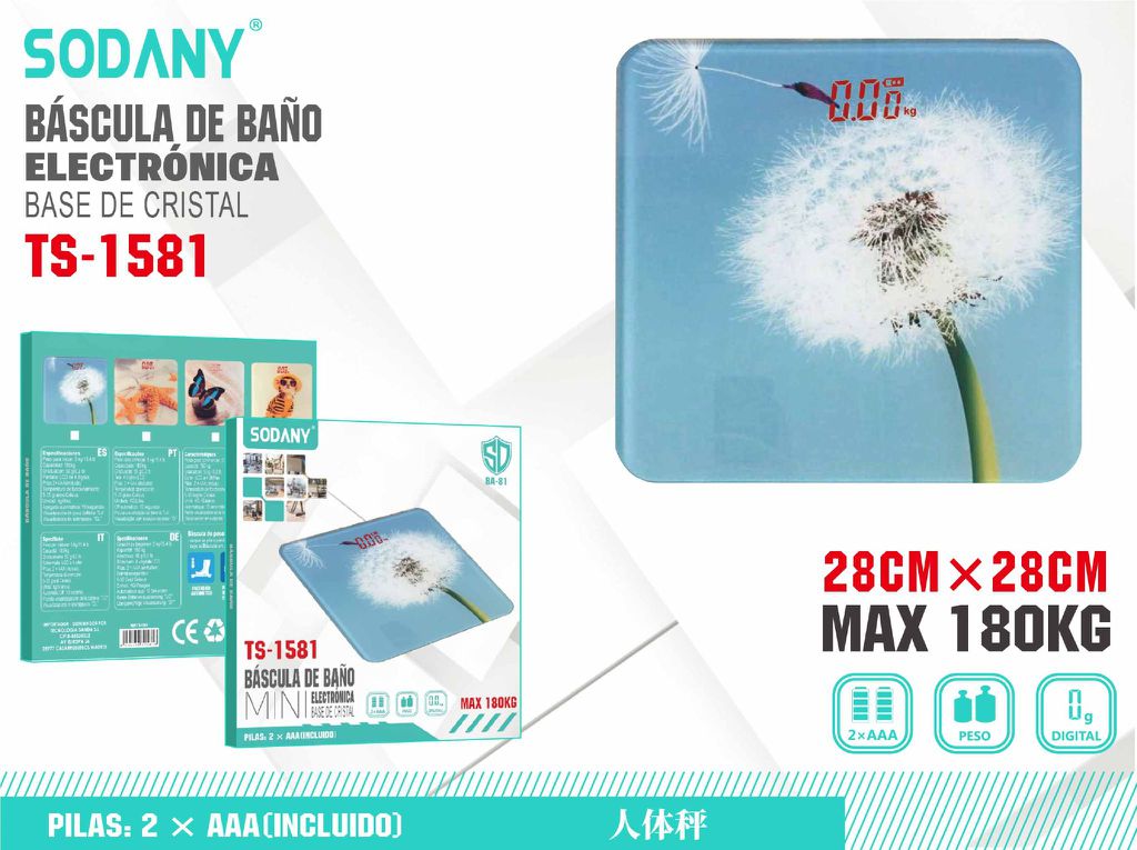 Báscula de Baño Electrónica con Base de Cristal Sodany TS-1581