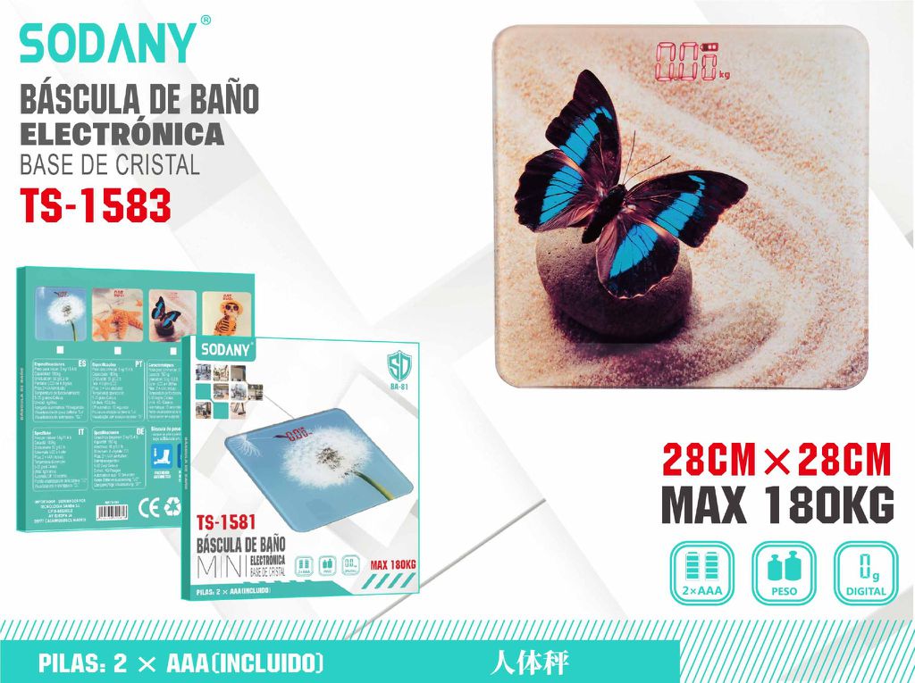 Báscula de Baño Electrónica con Base de Cristal Sodany TS-1583