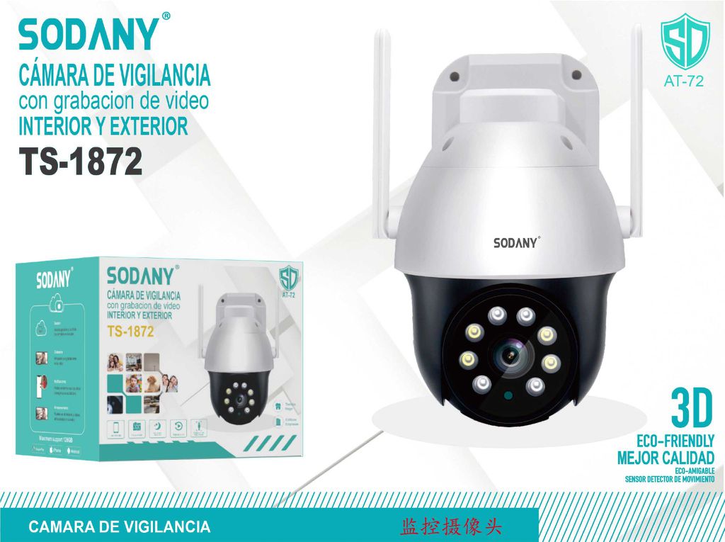 Sodany TS-1872 Cámara de Vigilancia con Grabación de Video Interior y Exterior