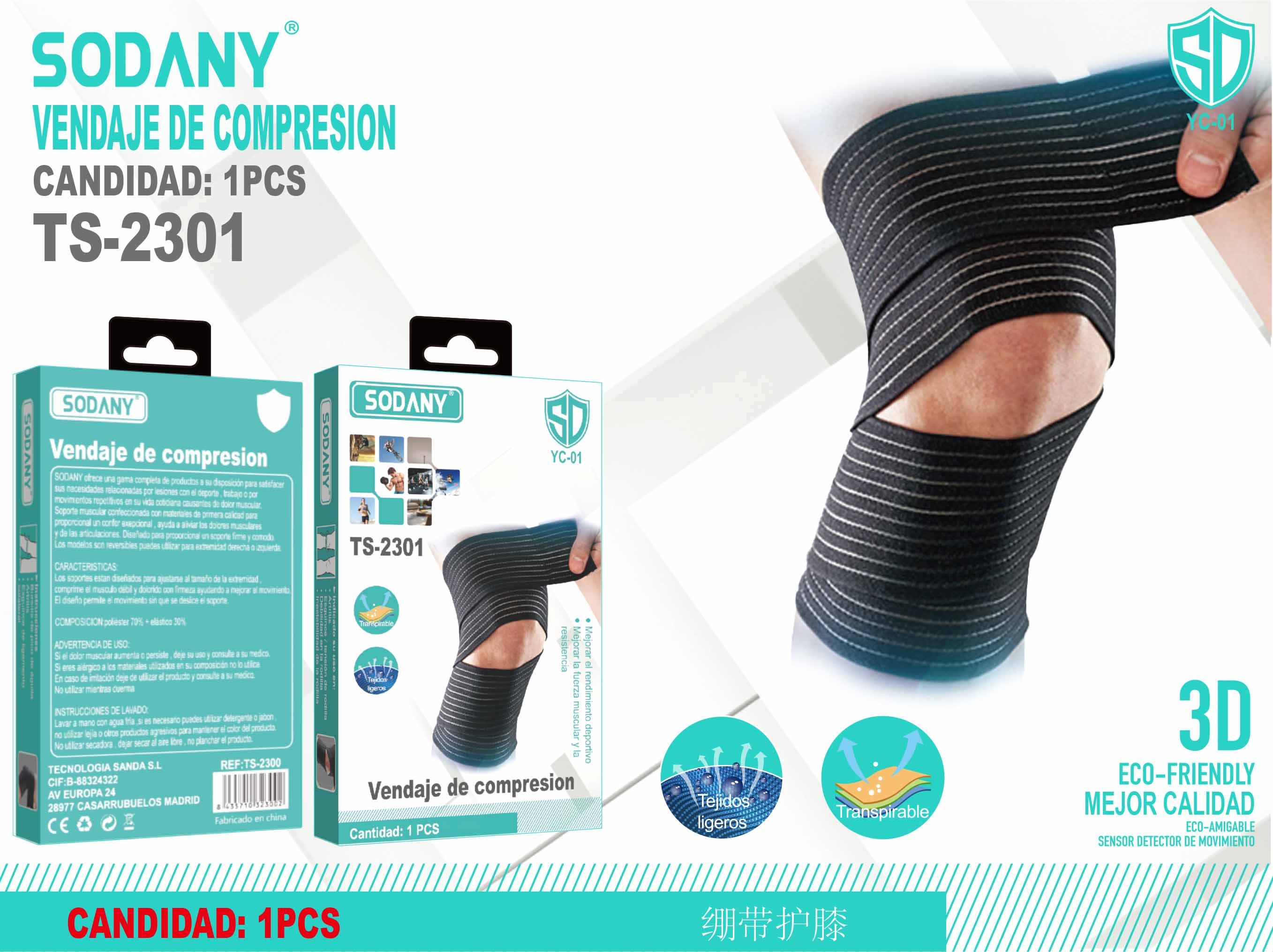 Sodany TS-2301 Vendaje de Compresión para la Rodilla