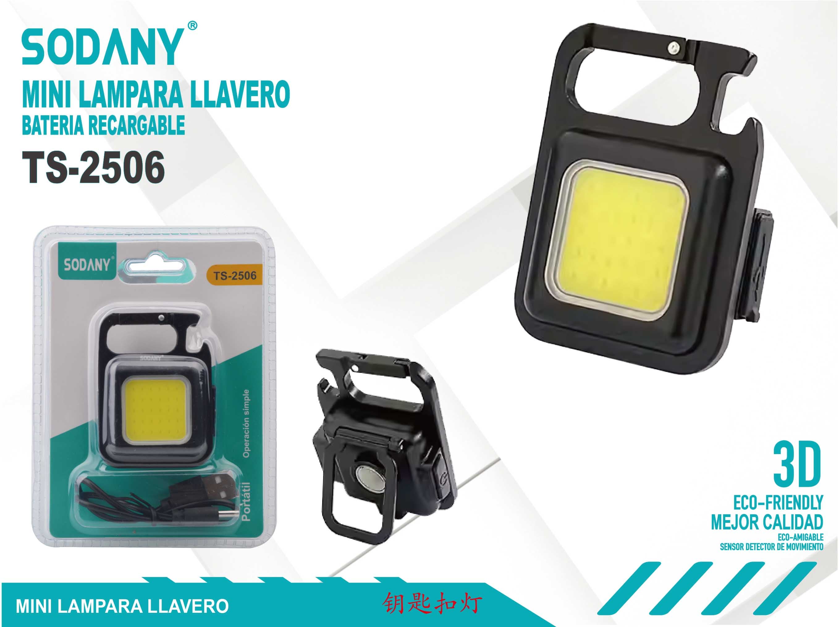 SODANY Mini Lámpara Llavero Recargable TS-2506