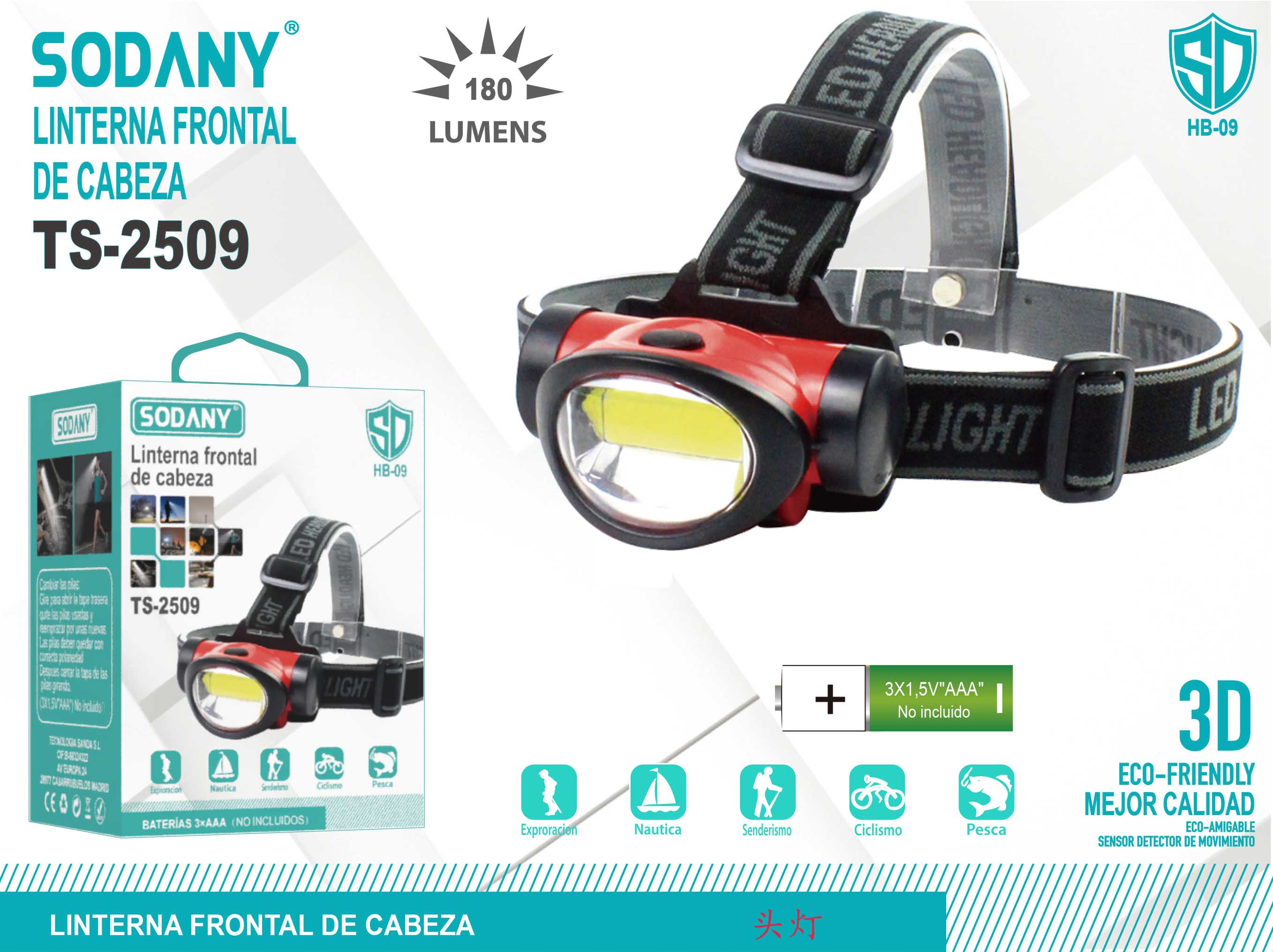 SODANY Linterna Frontal de Cabeza TS-2509