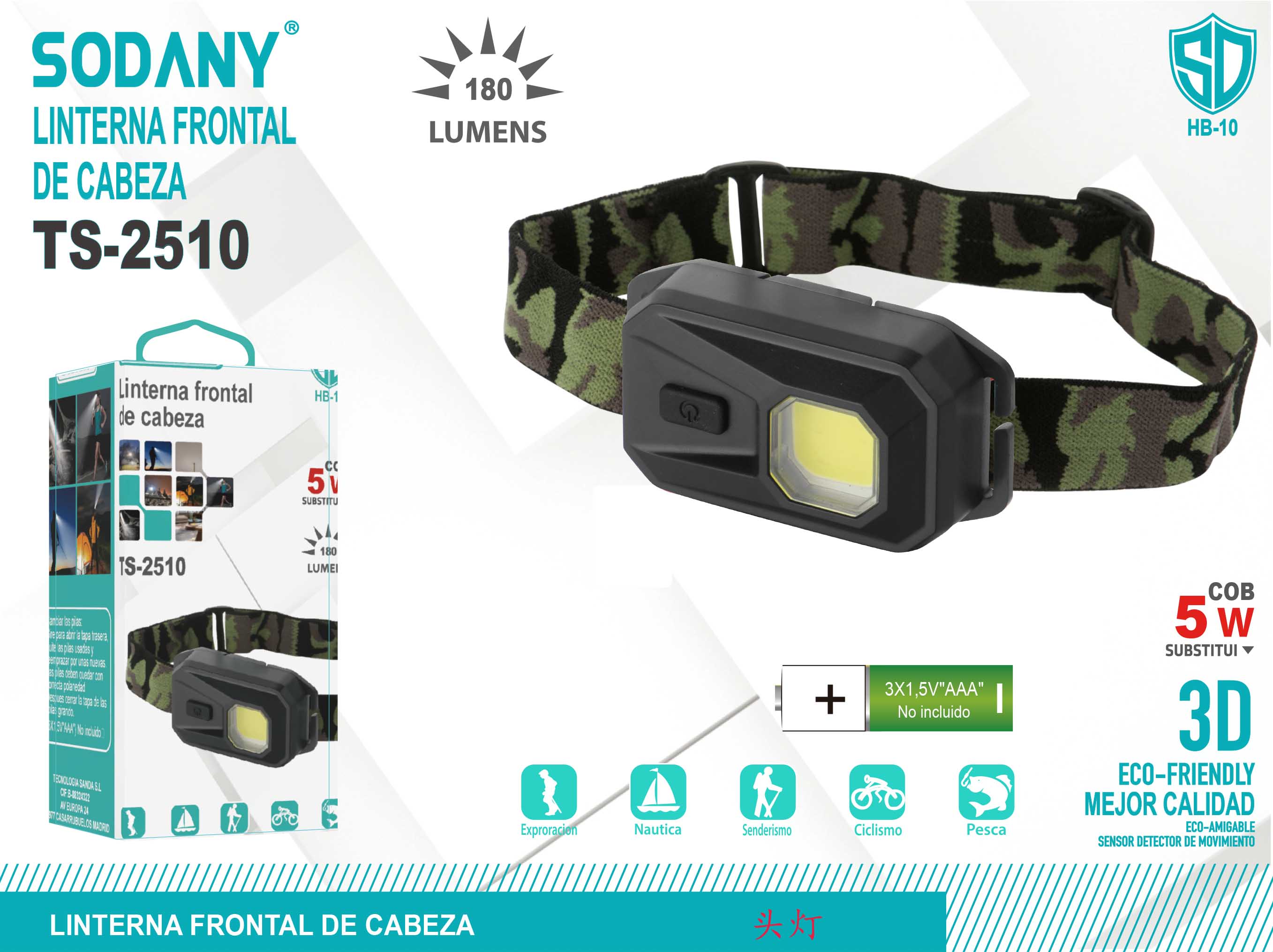 SODANY Linterna Frontal de Cabeza TS-2510