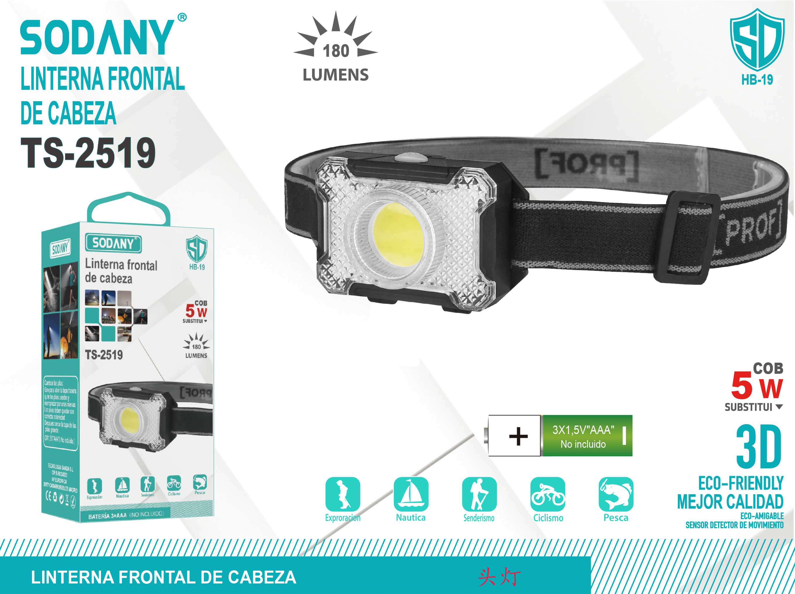 SODANY Linterna Frontal de Cabeza TS-2519