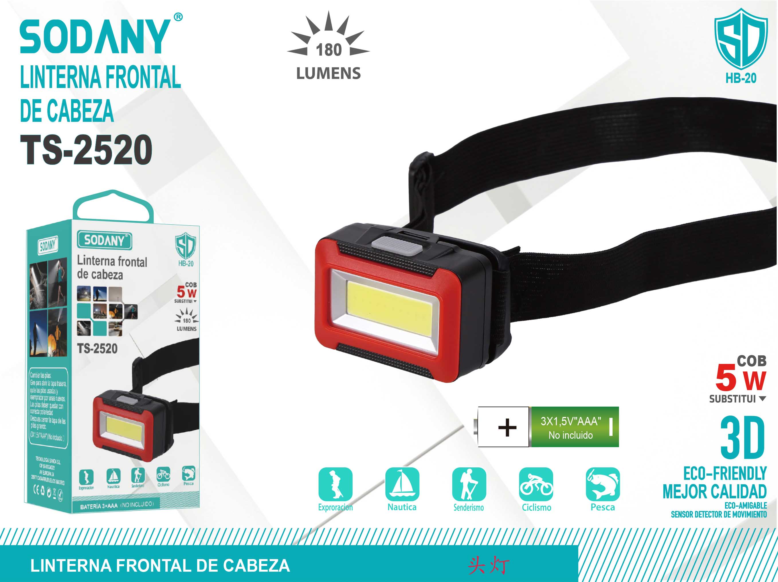 SODANY Linterna Frontal de Cabeza TS-2520