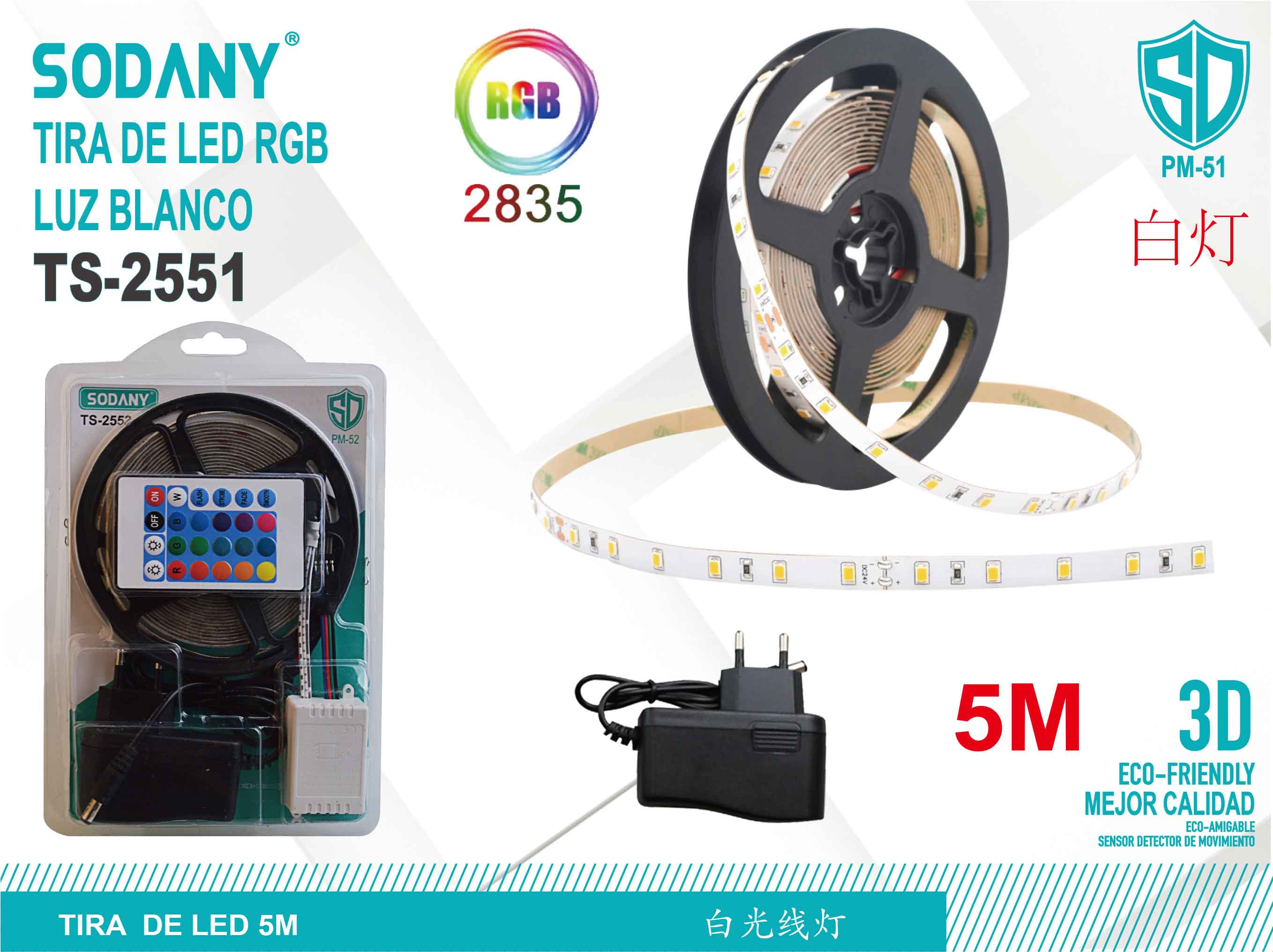 SODANY Tira de LED RGB 5M Blanco TS-2551