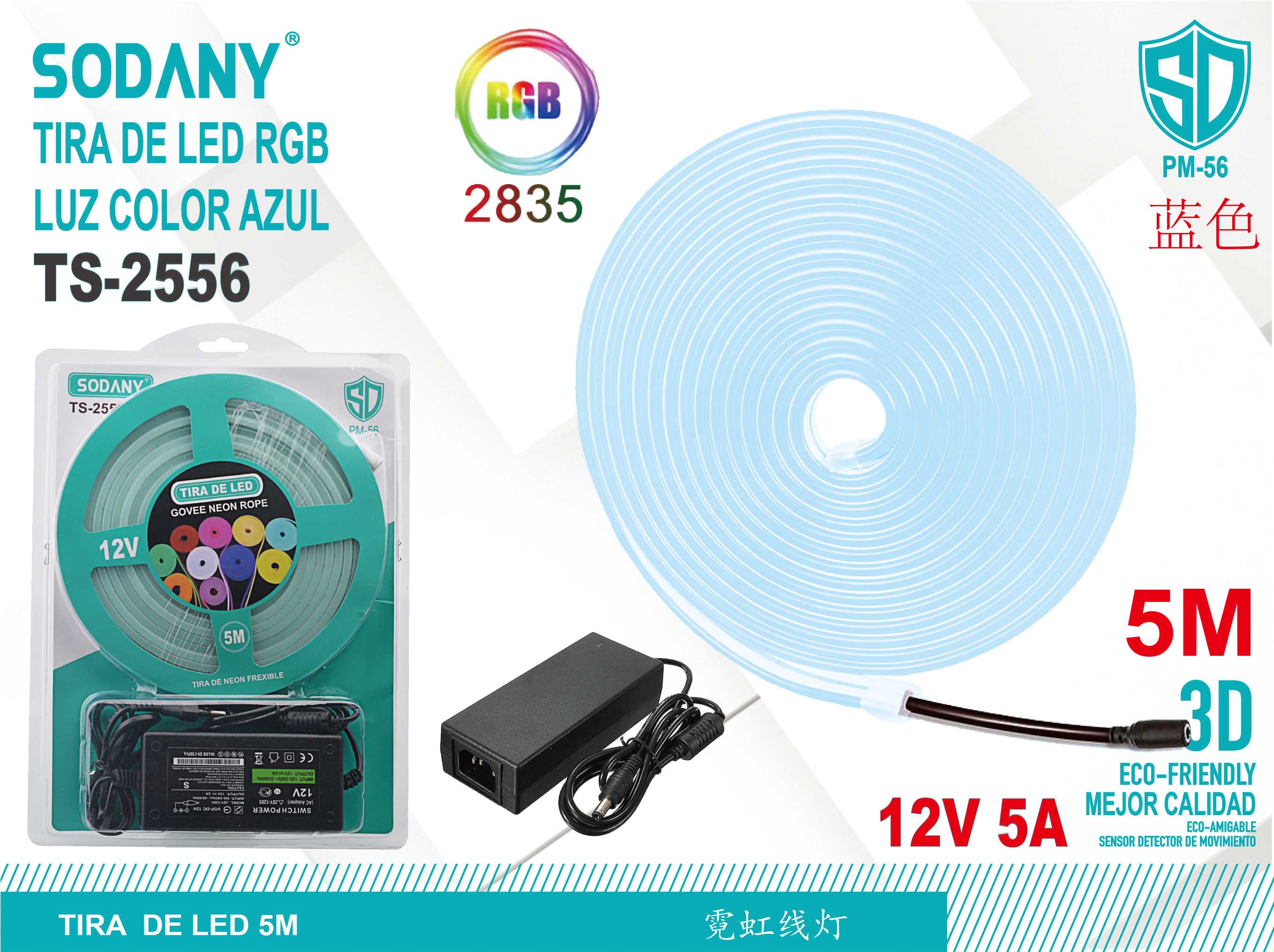 SODANY Tira de LED RGB Luz Color Azul TS-2556