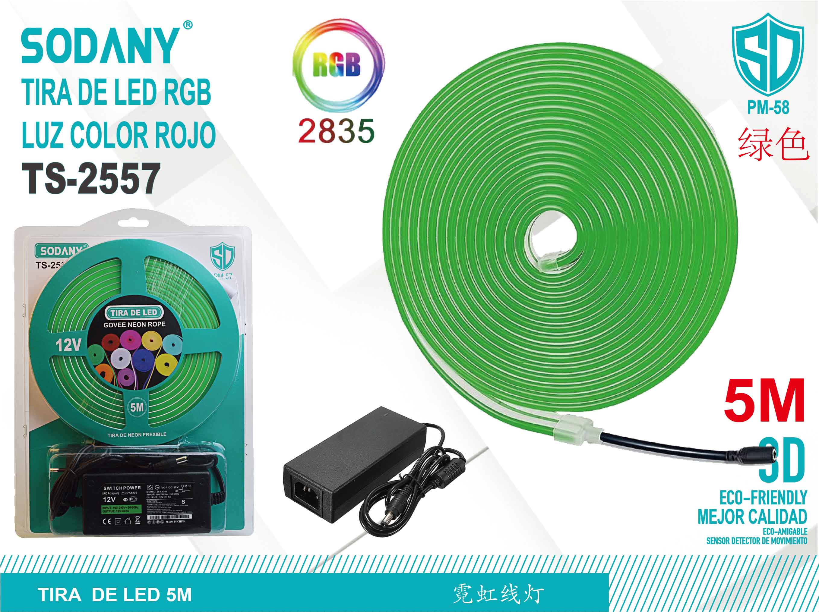 SODANY Tira de LED RGB Luz Color Verde TS-2557