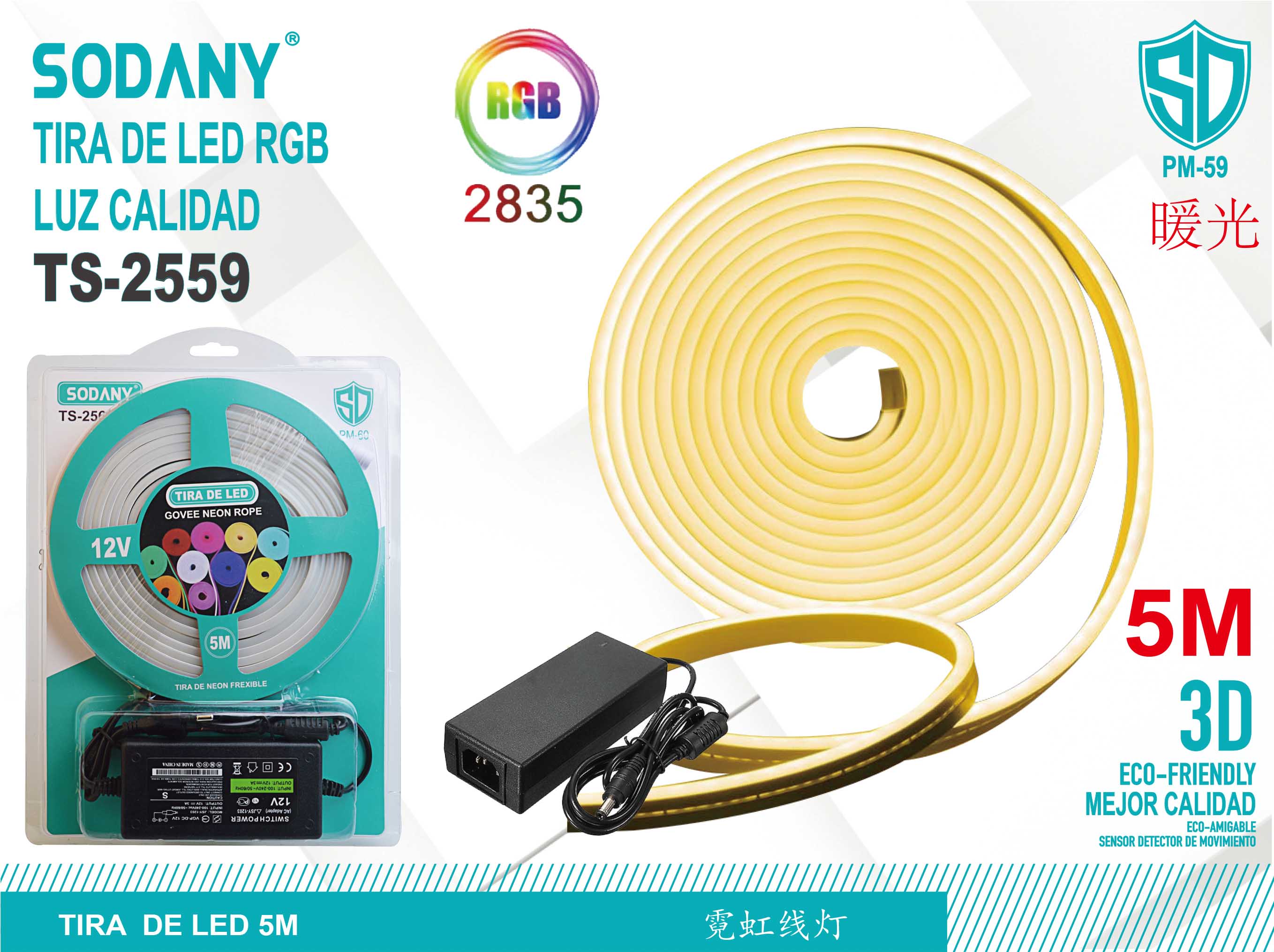 SODANY Tira de LED RGB Luz Calida TS-2559