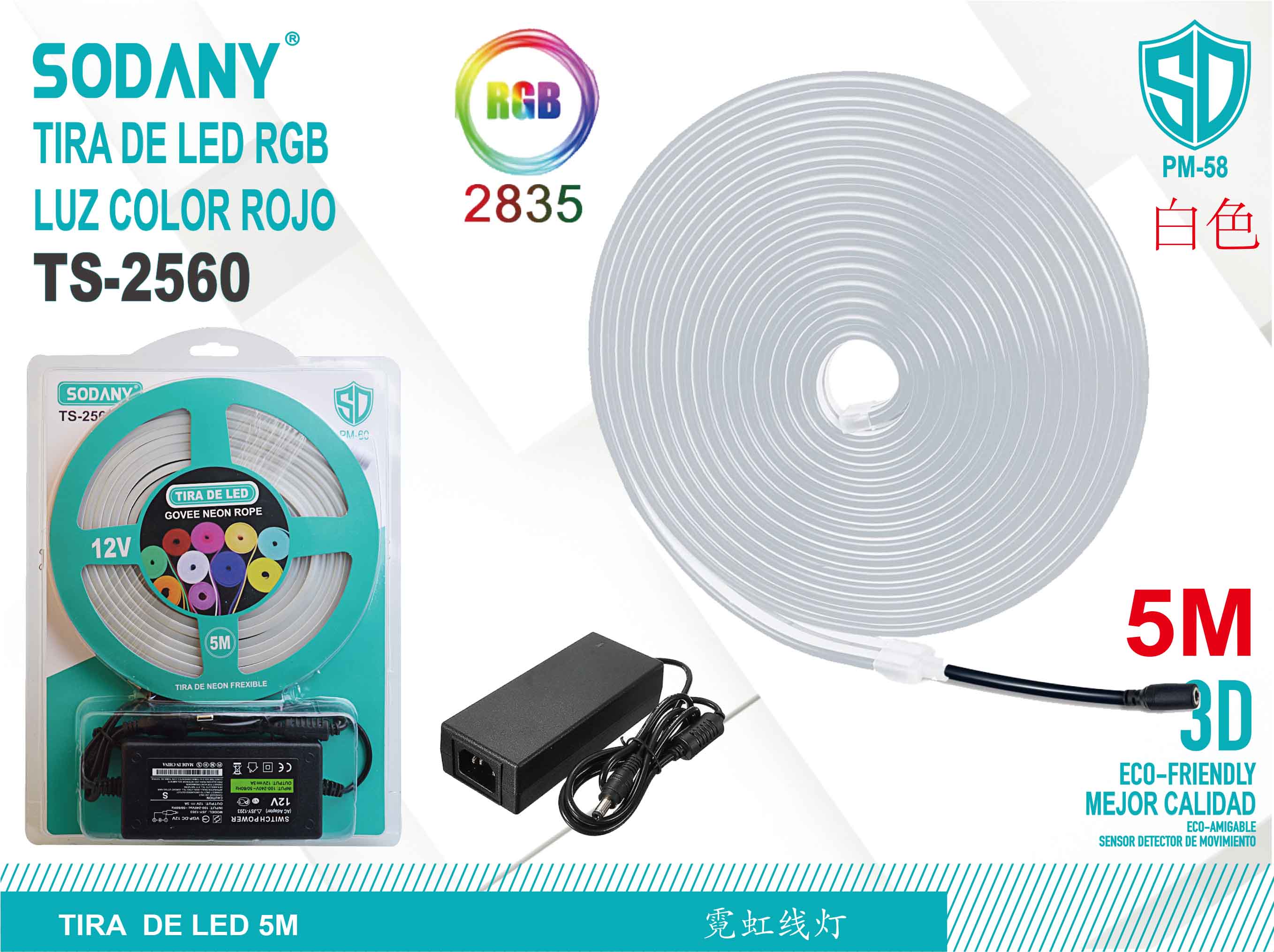 SODANY Tira de LED RGB Luz Color Rojo TS-2560