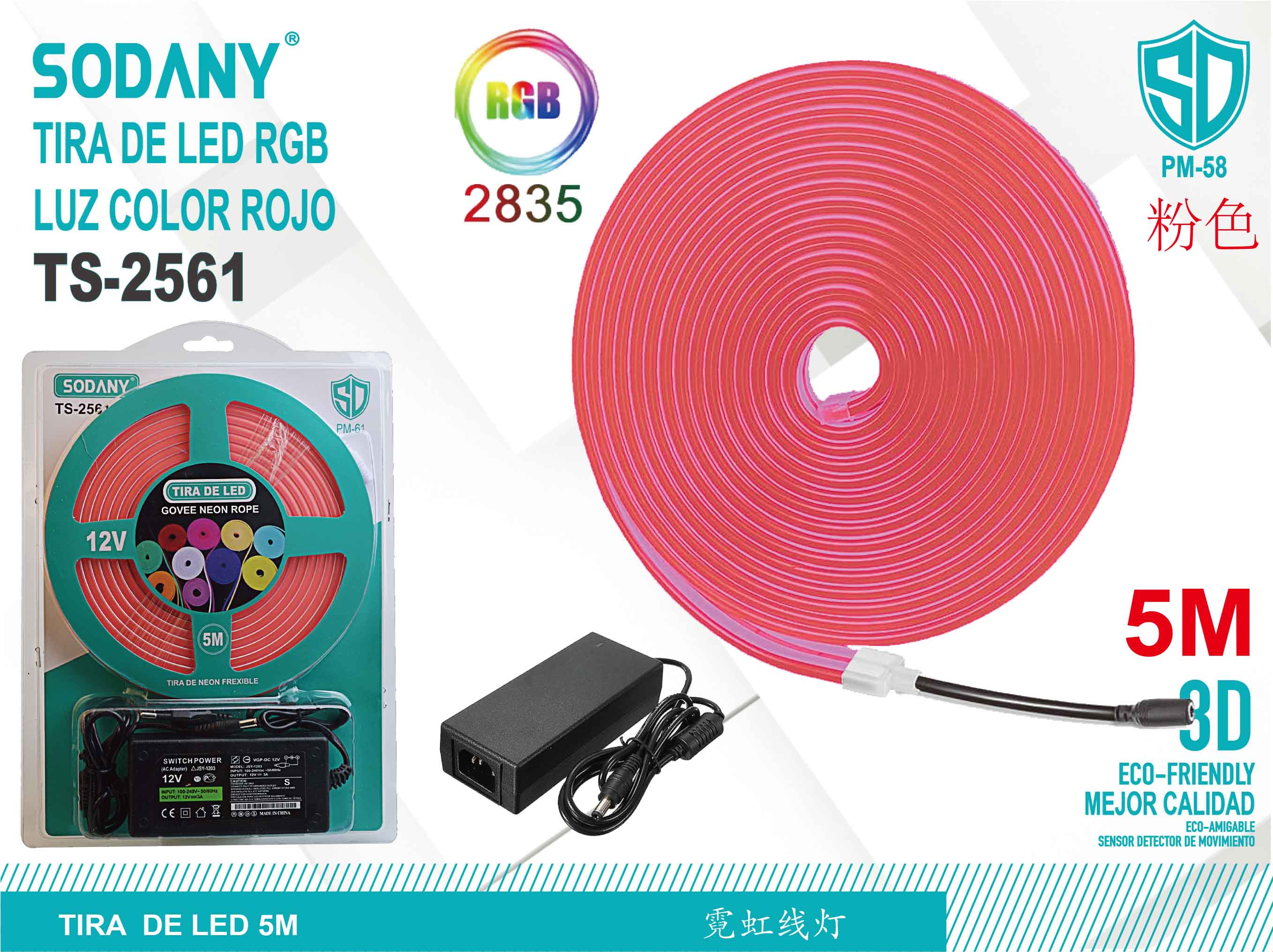 SODANY Tira de LED RGB Luz Color Rosa TS-2561