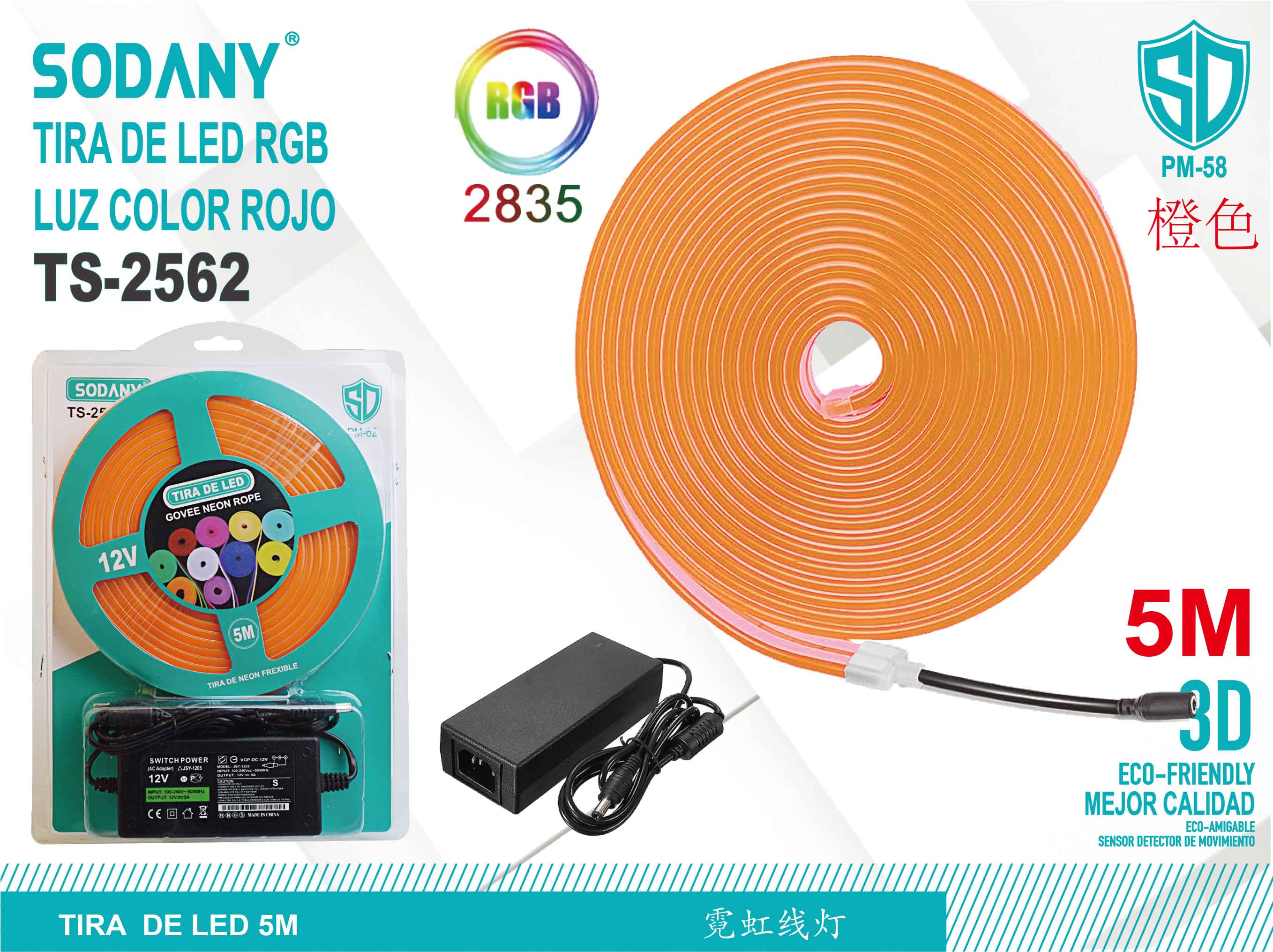 SODANY Tira de LED RGB Luz Color Naranja TS-2562