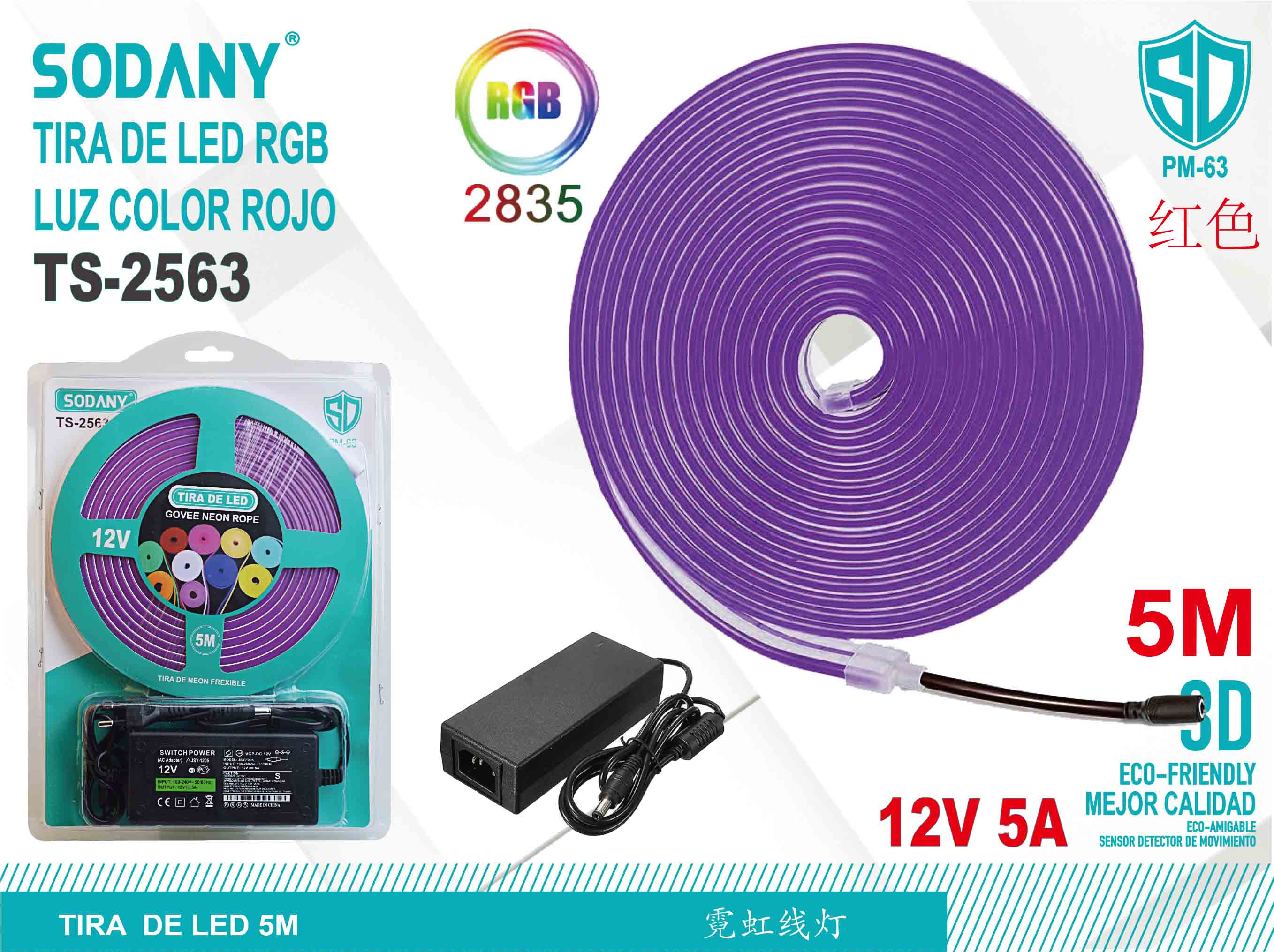 SODANY Tira de LED RGB Luz Color Púrpura TS-2563