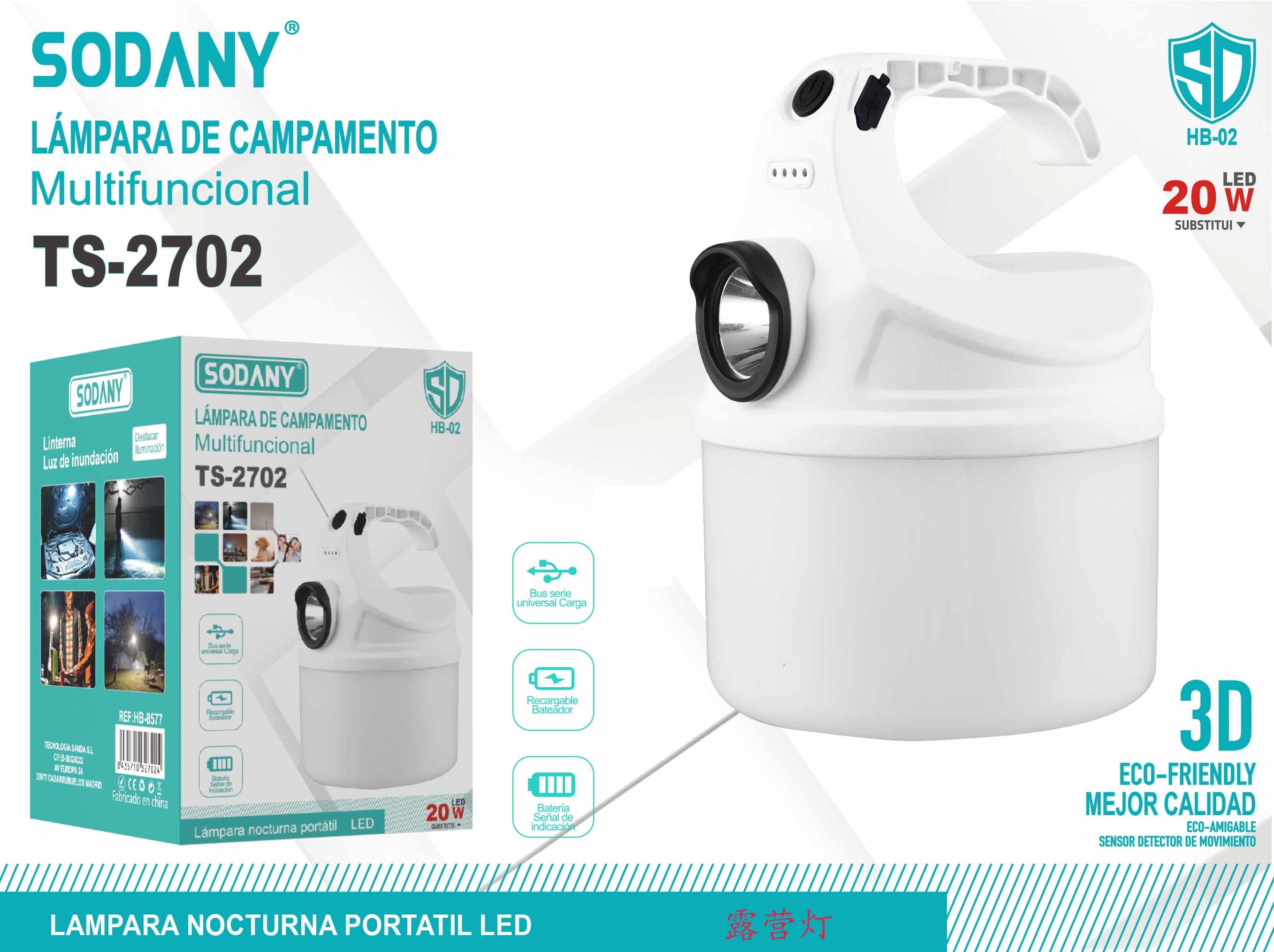 Sodany TS-2702 Lámpara de Campamento Multifuncional