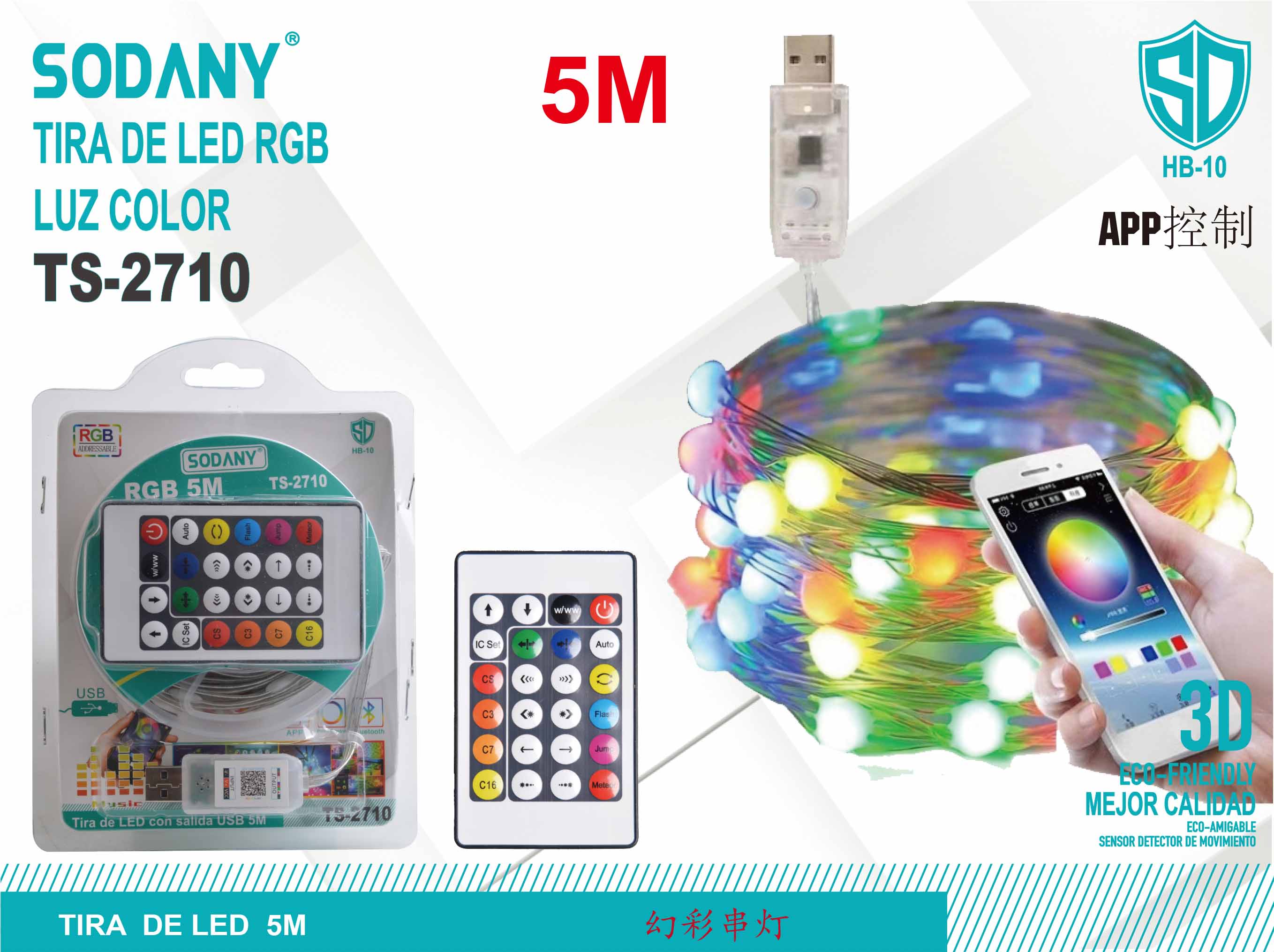 SODANY 5M USB RGB LED Strip with APP Control TS-2710