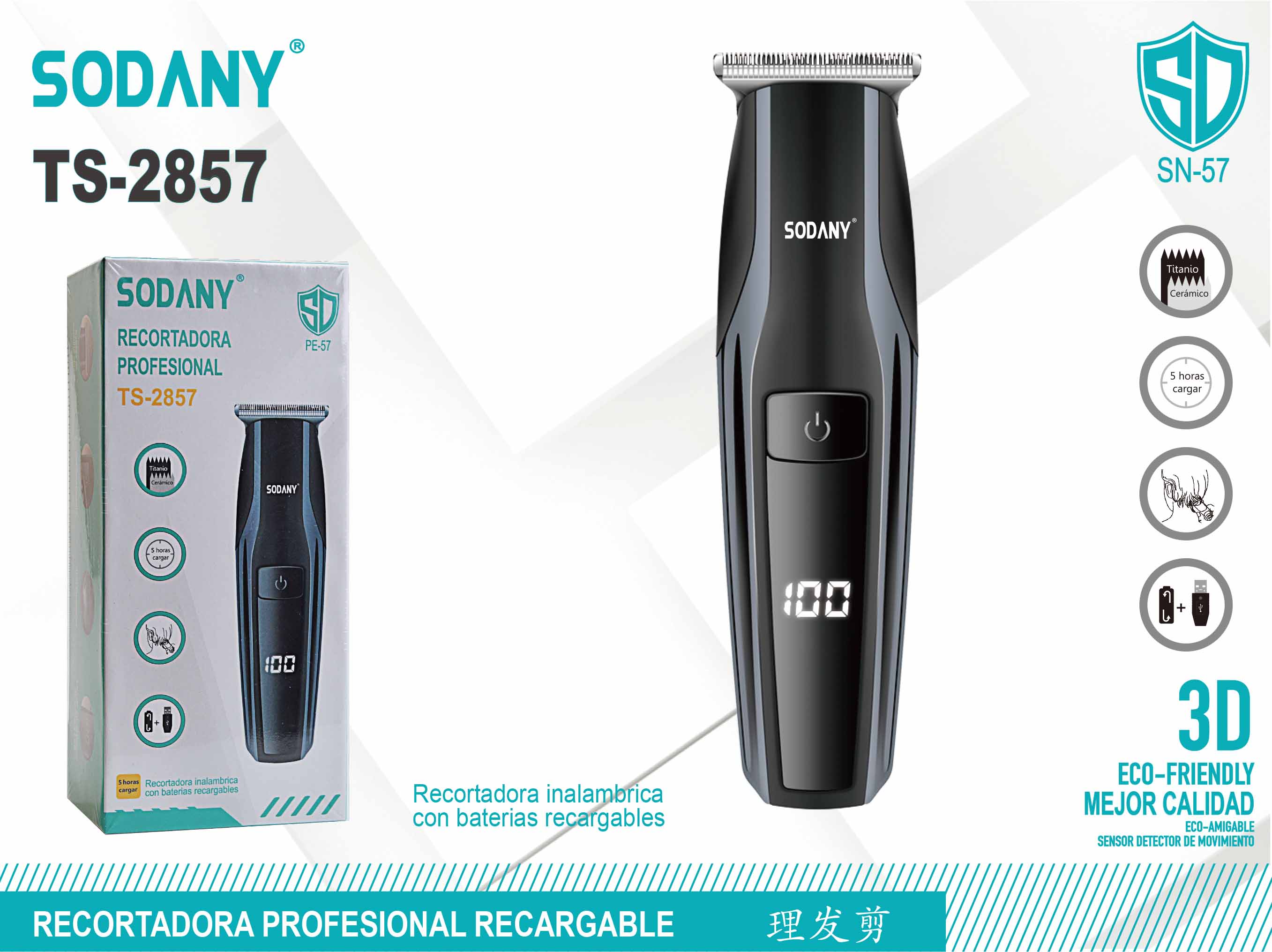 SODANY Recortadora Profesional Recargable TS-2857