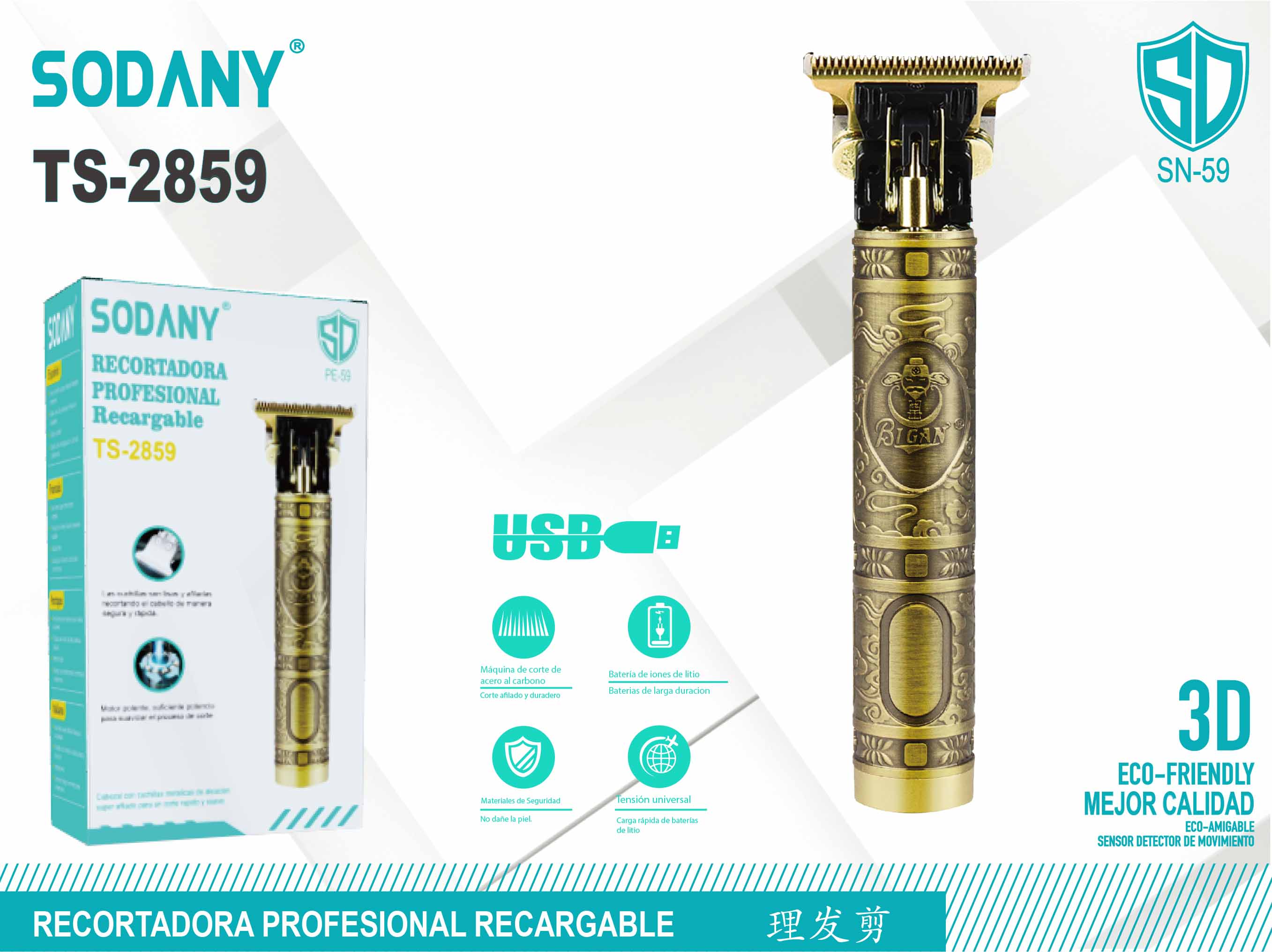 SODANY Recortadora Profesional Recargable TS-2859