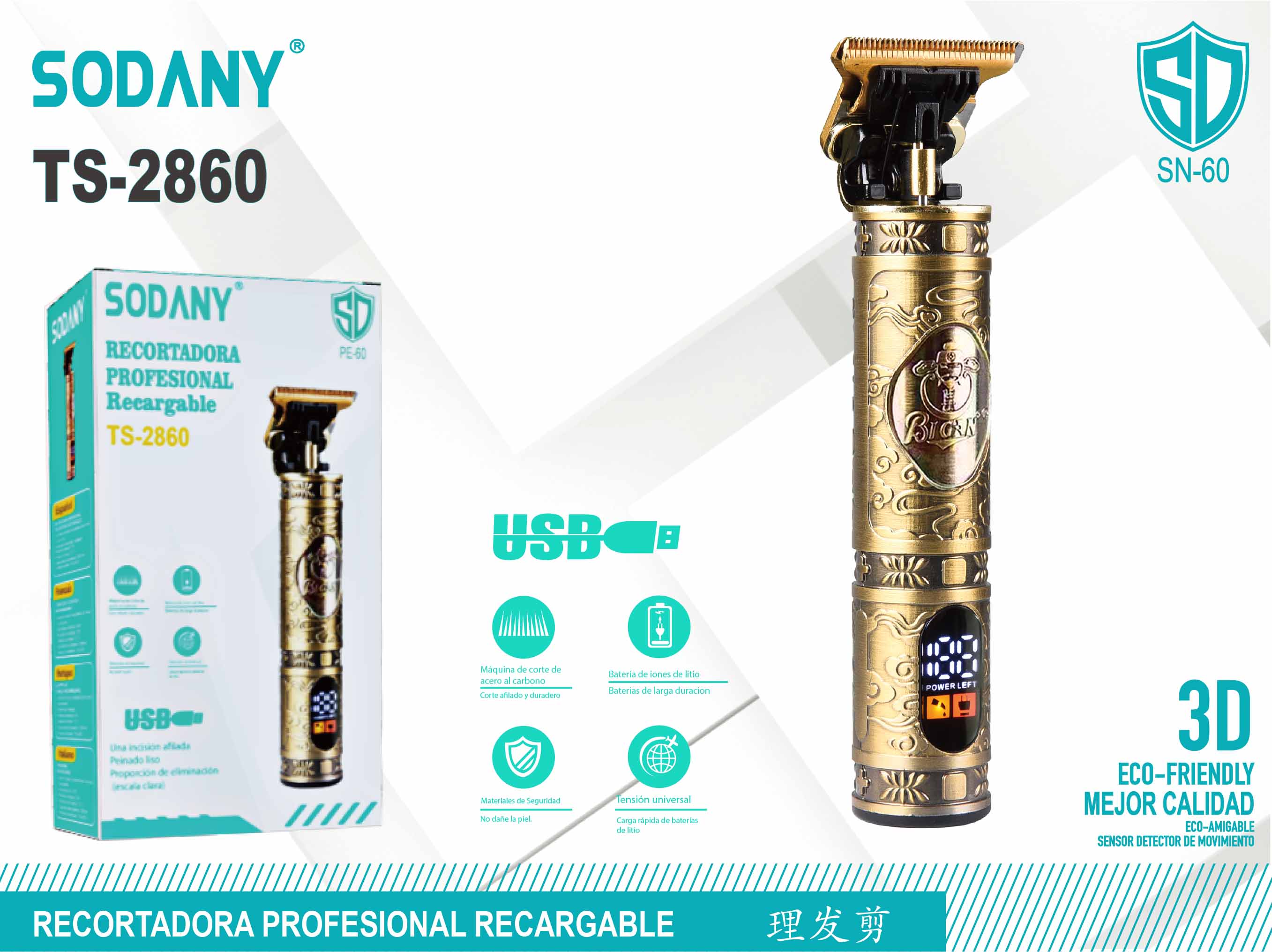 SODANY Recortadora Profesional Recargable TS-2860