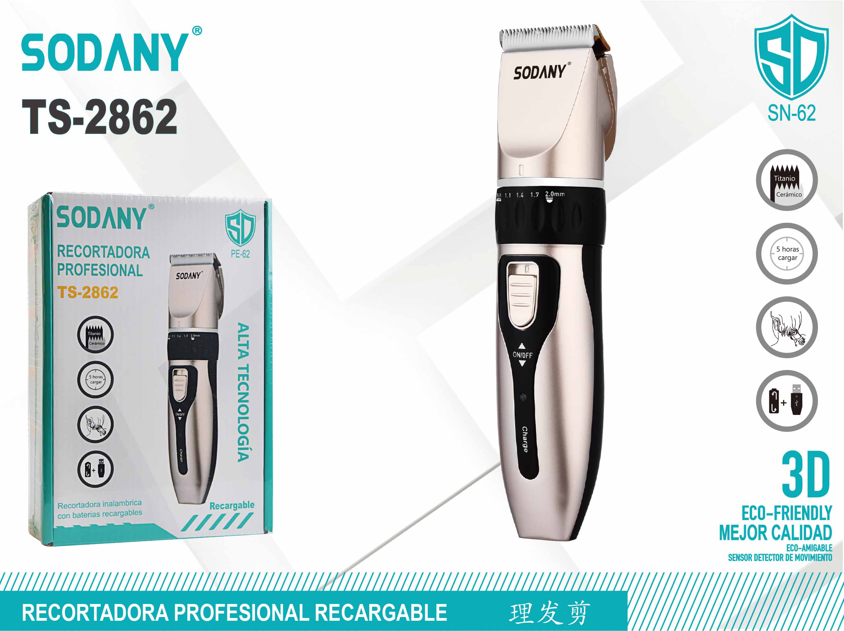 SODANY Recortadora Profesional Recargable TS-2862