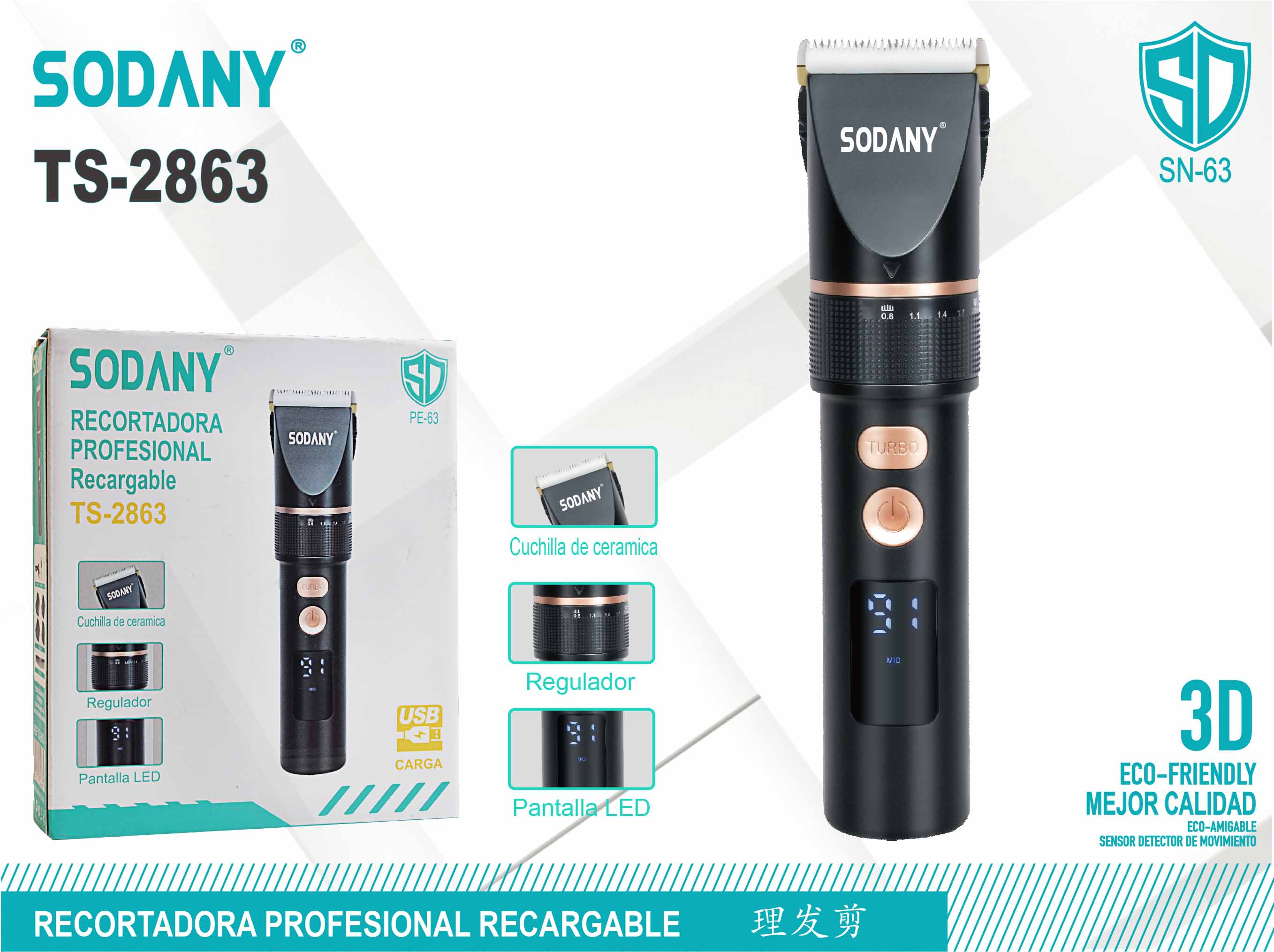 SODANY Recortadora Profesional Recargable TS-2863