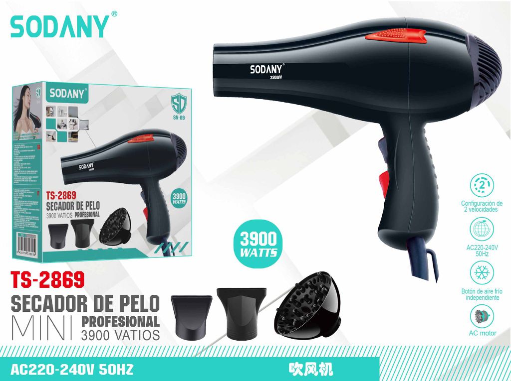 SODANY Secador de Pelo Mini Profesional TS-2869