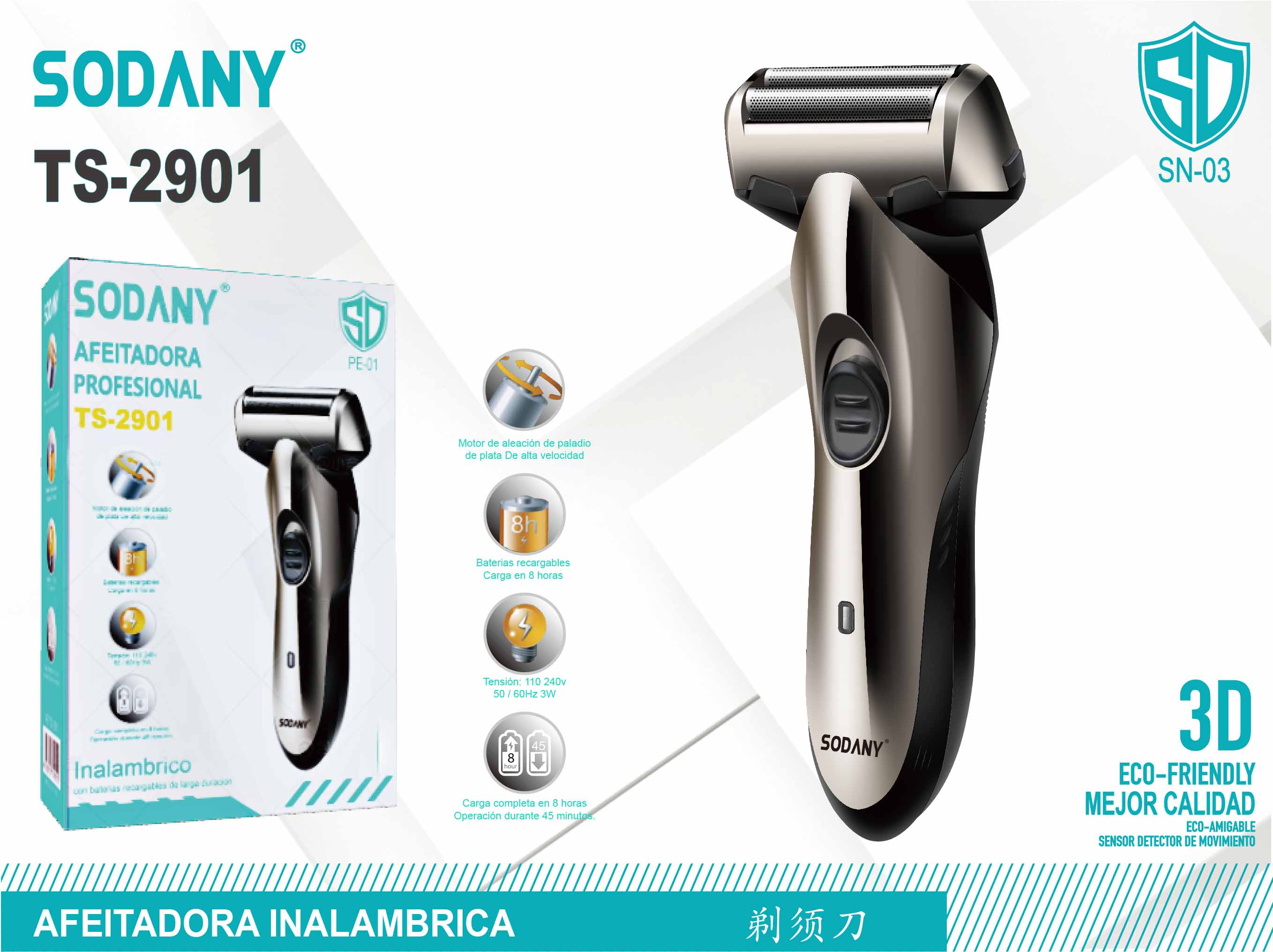 SODANY Afeitadora Inalámbrica Profesional TS-2901