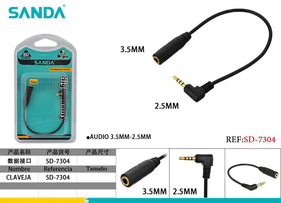 SANDA Adaptador de Audio 3.5mm a 2.5mm SD-7304