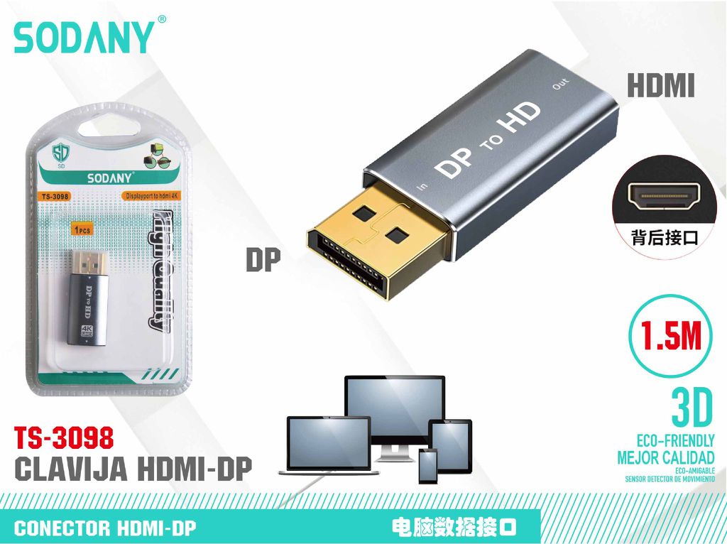 Adaptador HDMI a DP - Sodany TS-3098