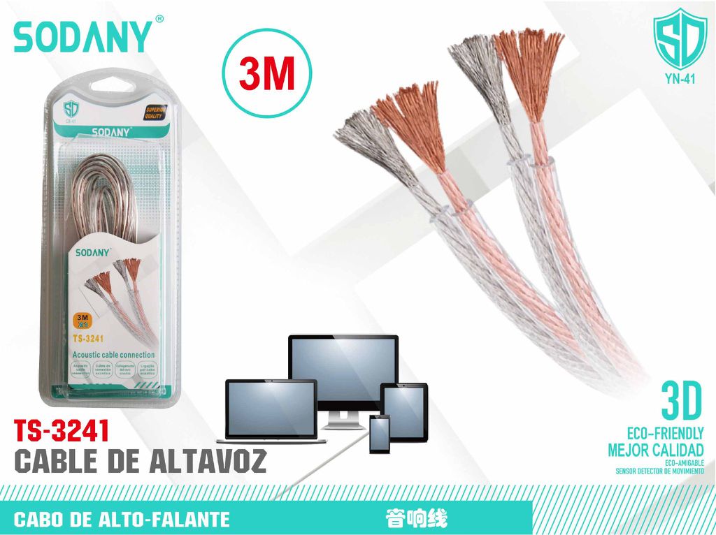 SODANY Cable de Altavoz 3M TS-3241